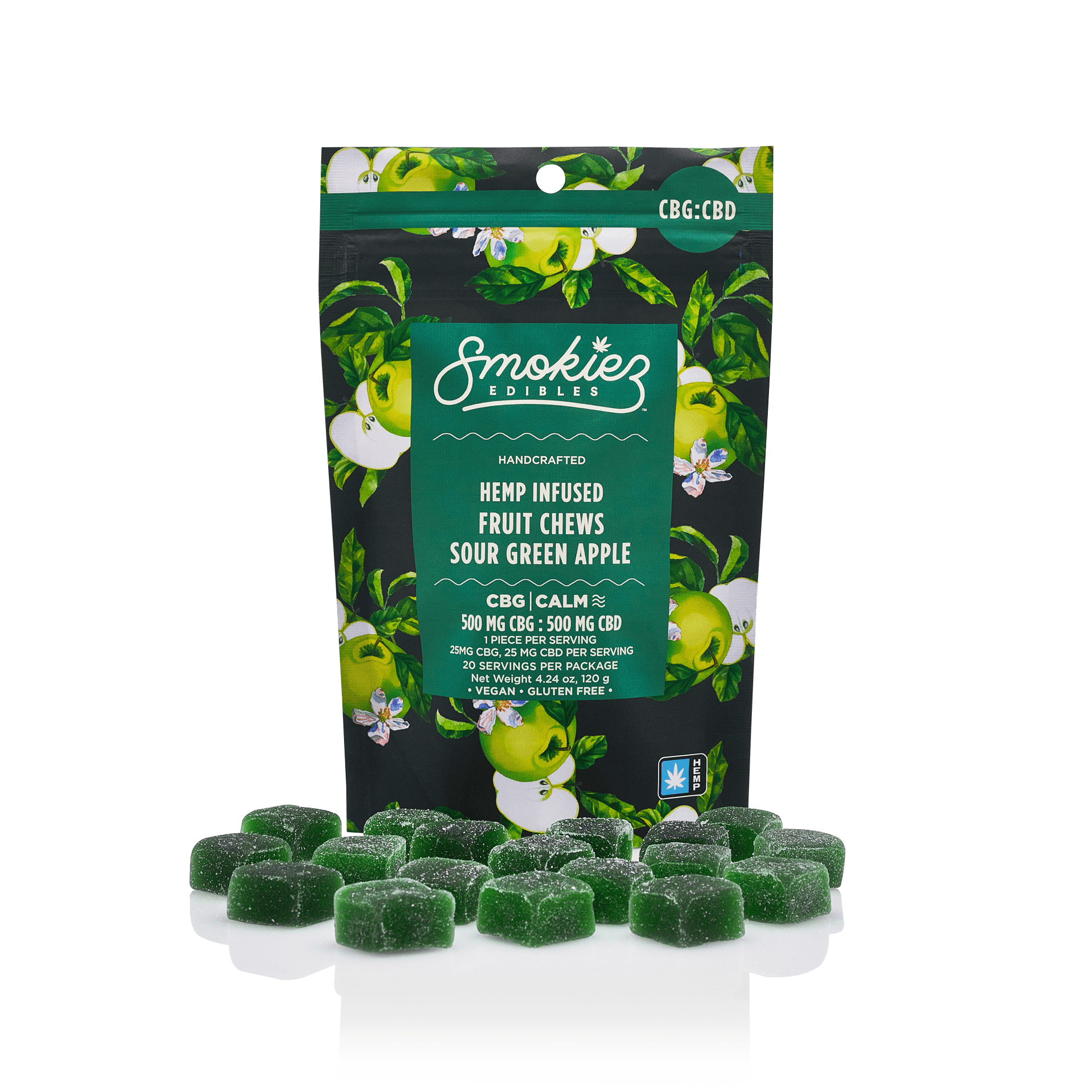 Green Apple Gummies 1:1 CBG:CBD | 500mg | 20ct | 25mg by Smokiez Edibles
