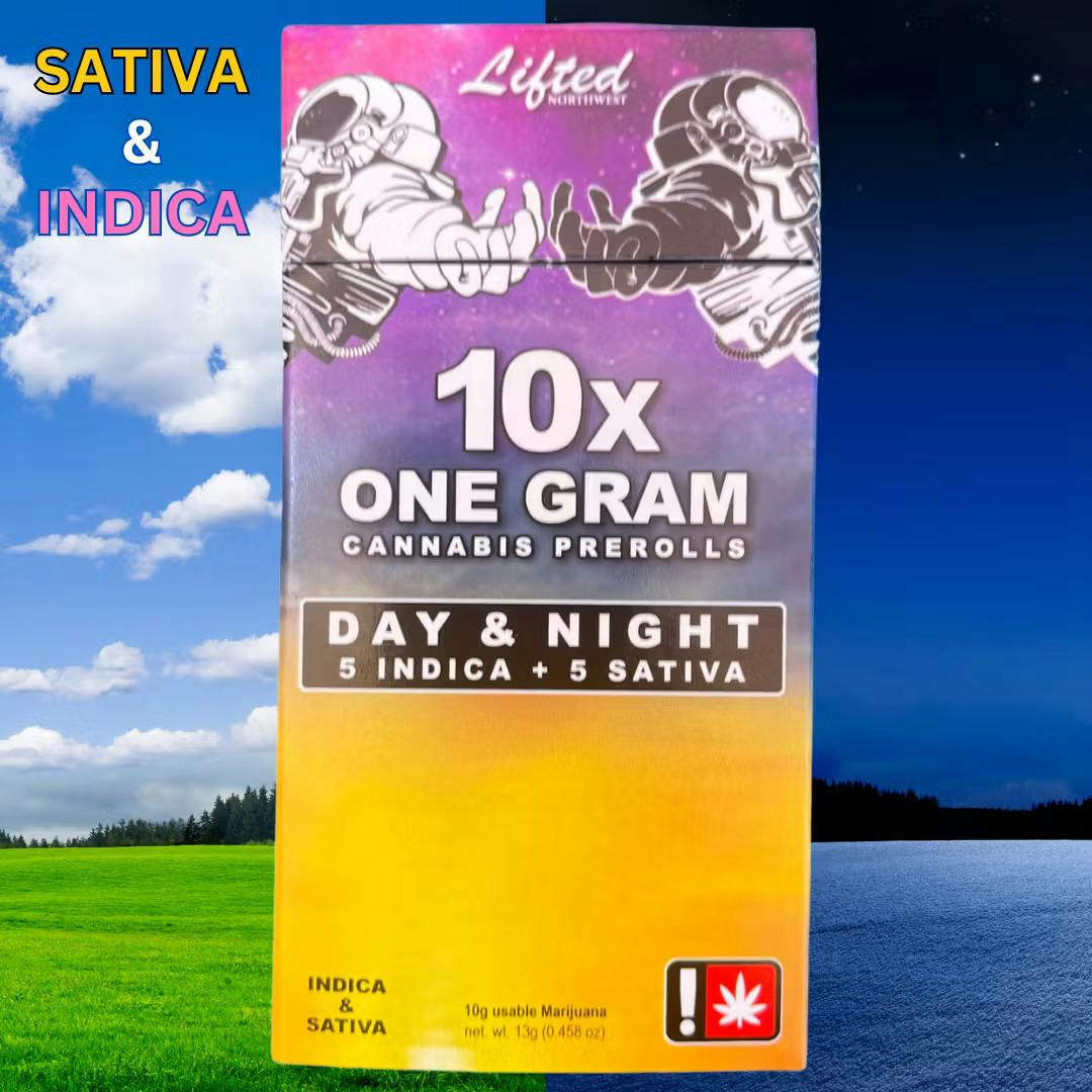 Lifted NW 1G Preroll 10 Pack - Chem De La Chem (29.93%) & Hash Burger (23.80%) - DAY & NIGHT