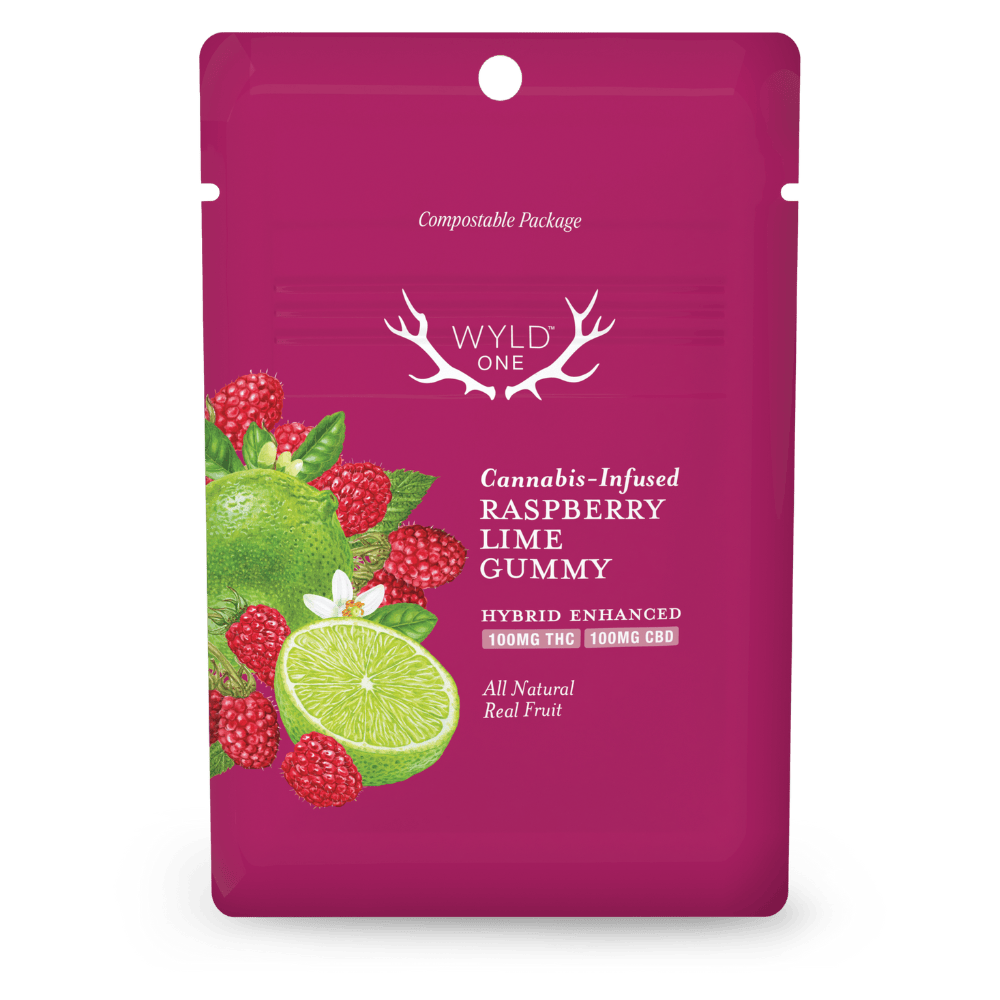 WYLD ONE | Raspberry Lime 1:1 THC:CBD Hybrid Scored Gummy | 100mg | Single