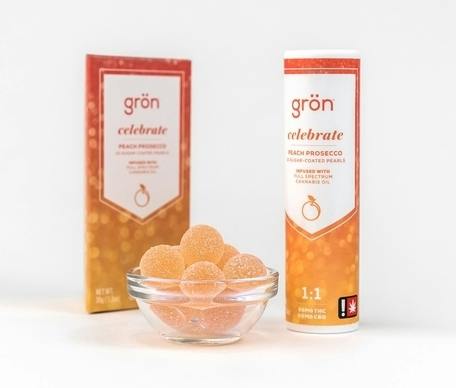 Peach Prosecco Pearls | 1:1 CBD:THC | Hybrid | 100mg | 10ct | 10mg/ea