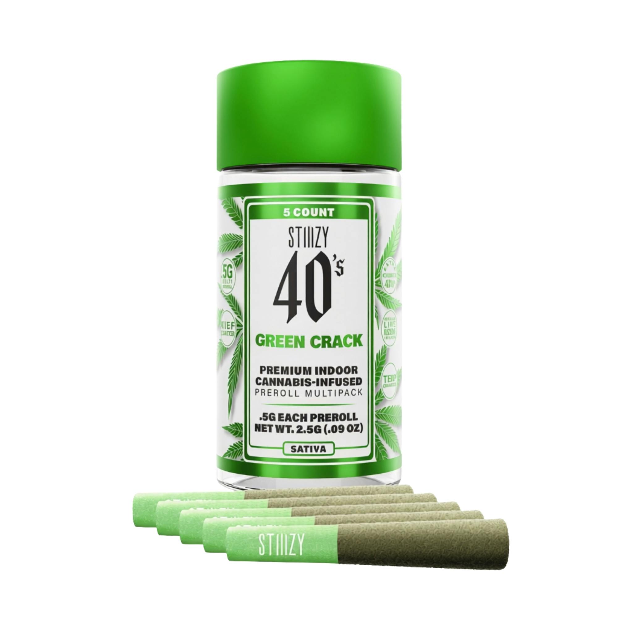 Green Crack - .5G 40's Infused Preroll 5 Pack