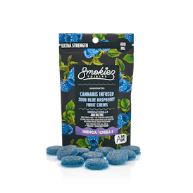 Gummies - 400mg SOUR Blue Raspberry - Smokiez