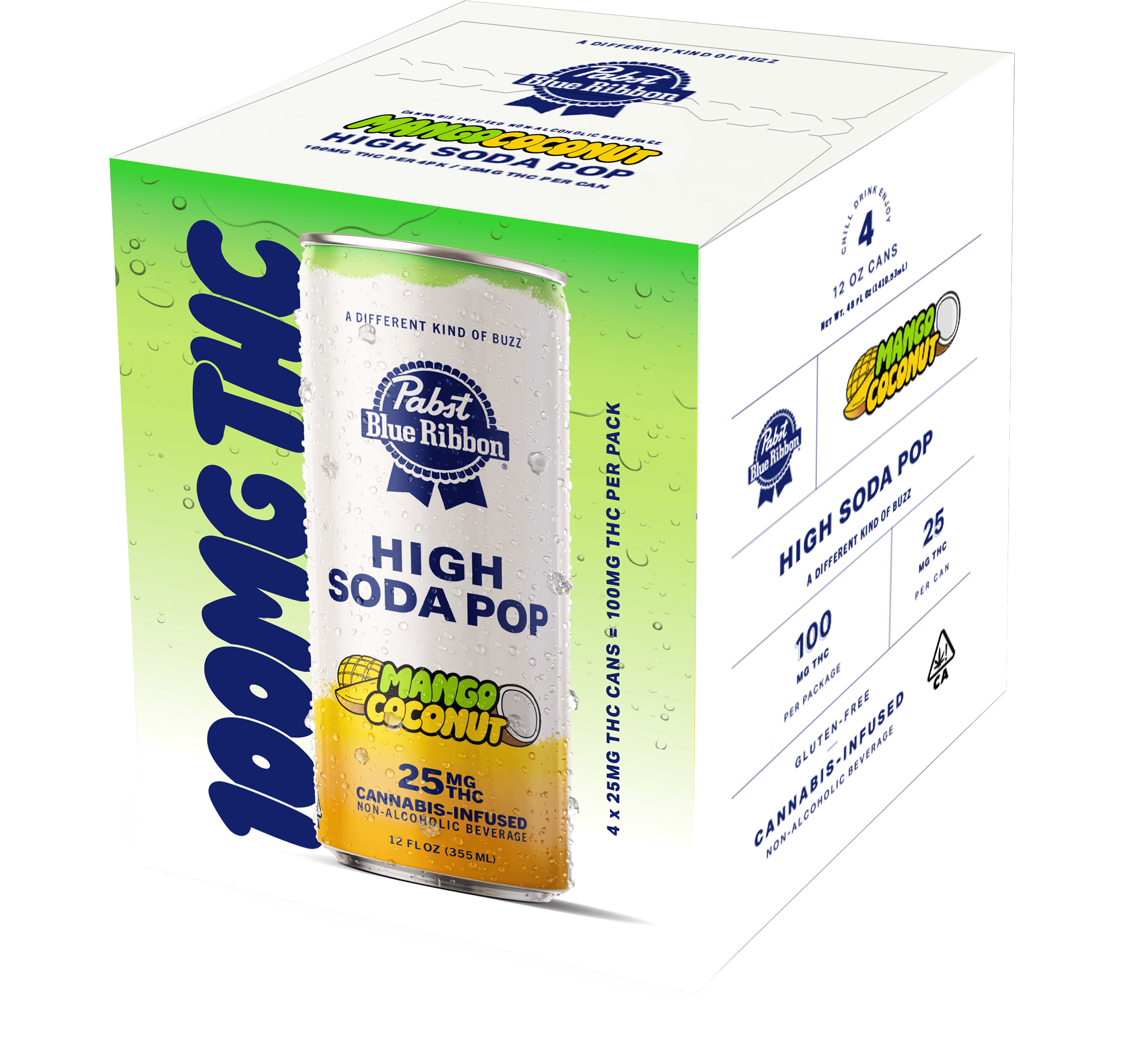 PABST | Cannabis Infused High Soda Pop - Mango Coconut | 25mg | 4 pack