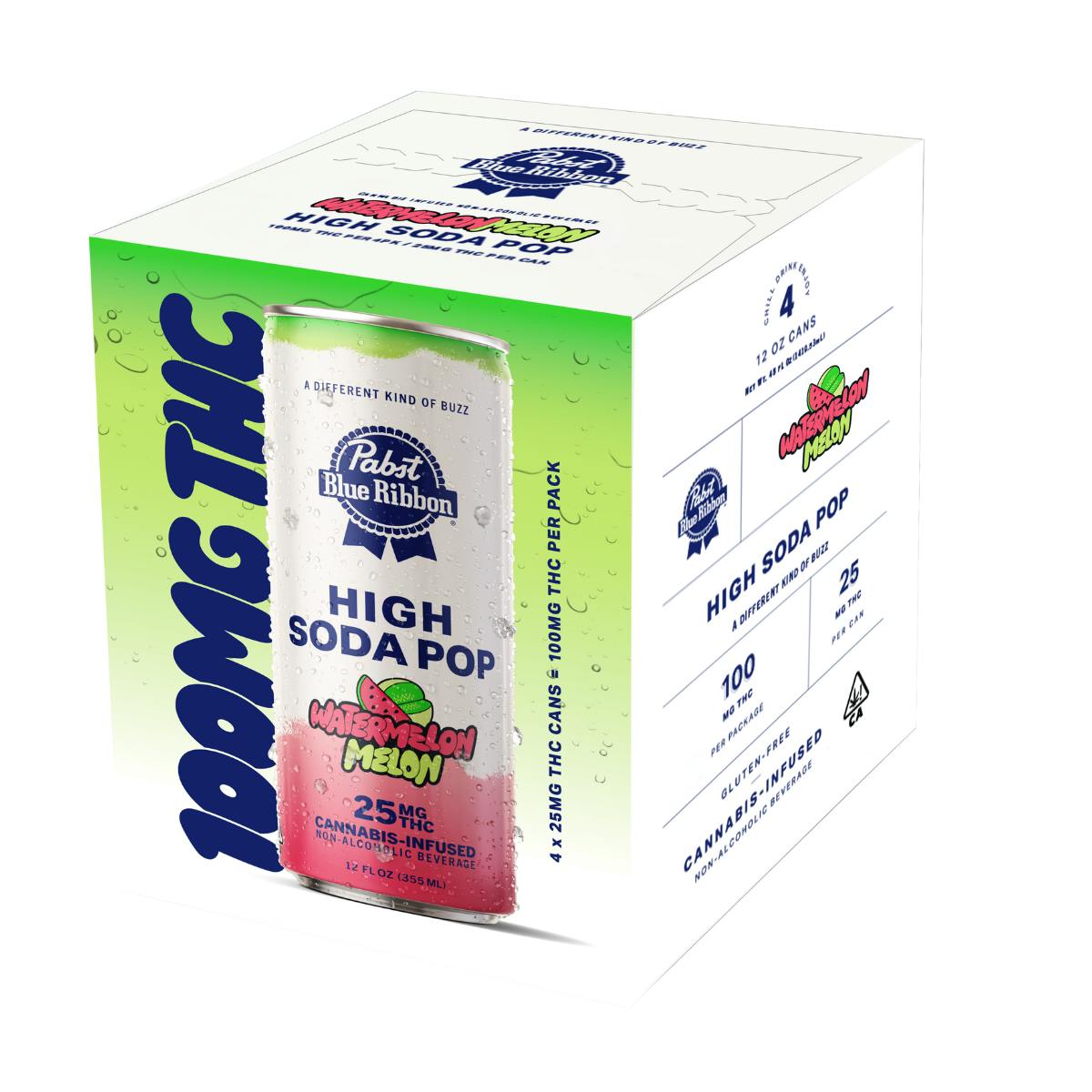 PABST | Watermelon Melon High Soda Pop | Carbonated | 25mg/ea | 4pk