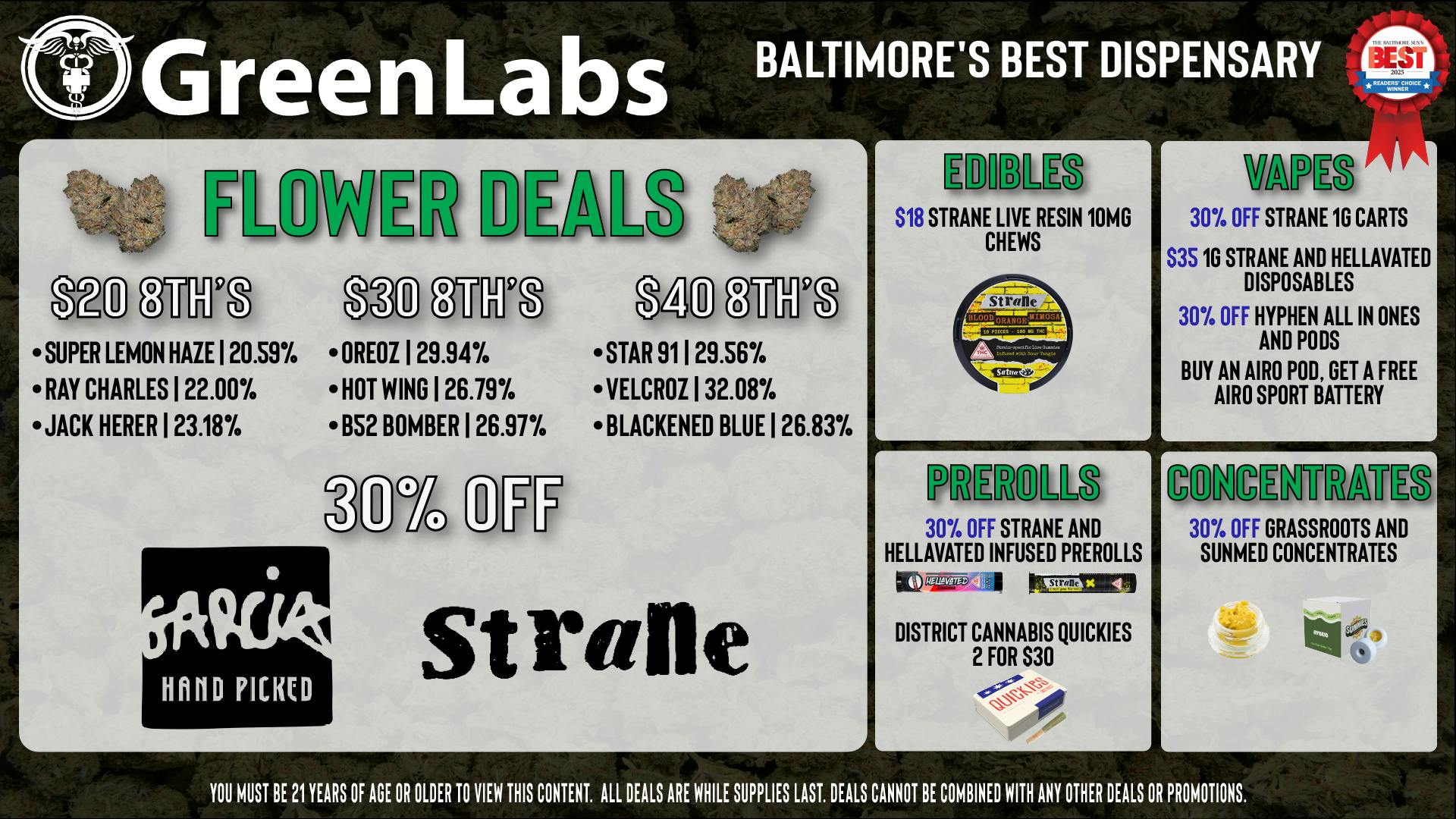 GreenLabs Weekday Deals at GreenLabs | Weedmaps