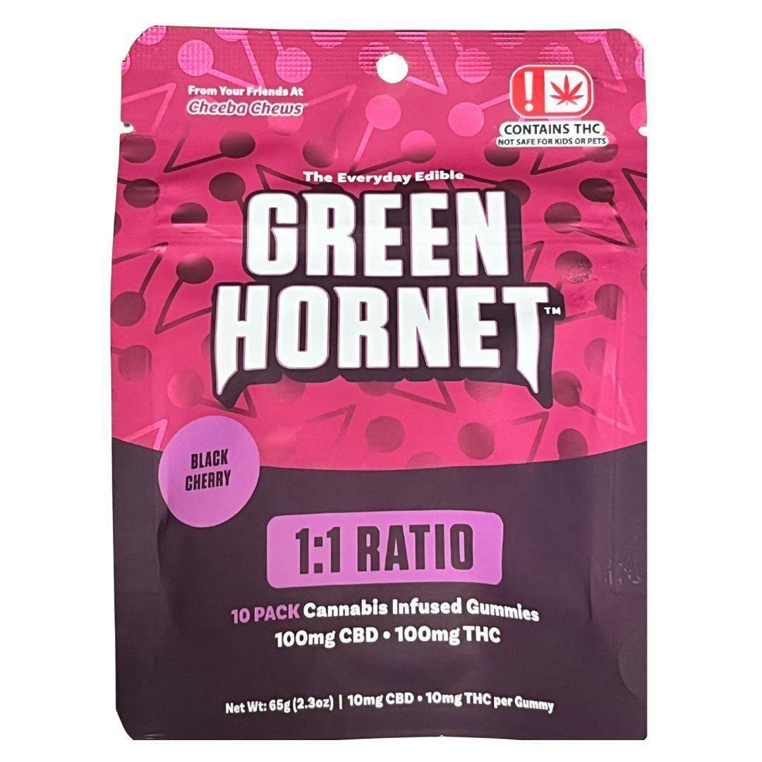 Green Hornet | Black Cherry CBD:THC 1:1 Gummies | 100mg | 10ct | 10mg/ea
