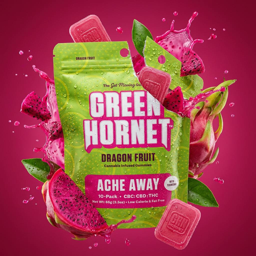 Green Hornet | Dragon Fruit Ache Away Gummies | 100mg | 10ct | 10mg/ea by Green Hornet
