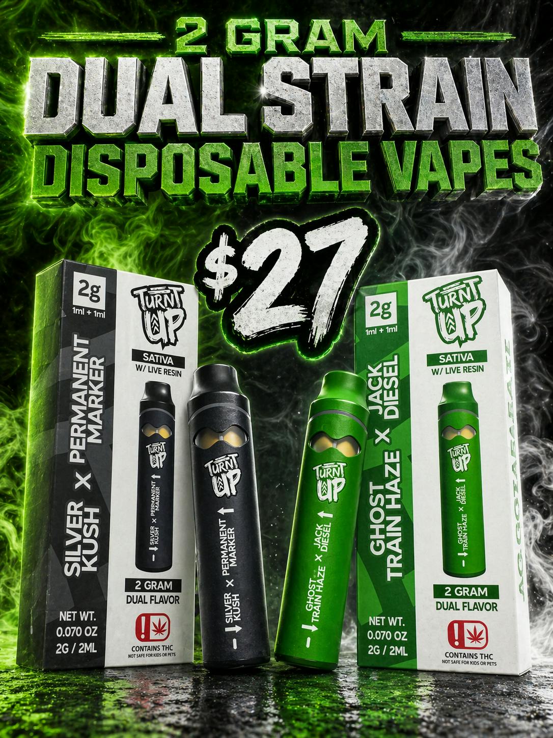 TURNT UP - 2 GRAM - DUAL STRAIN - DISPOSABLE VAPE PENS