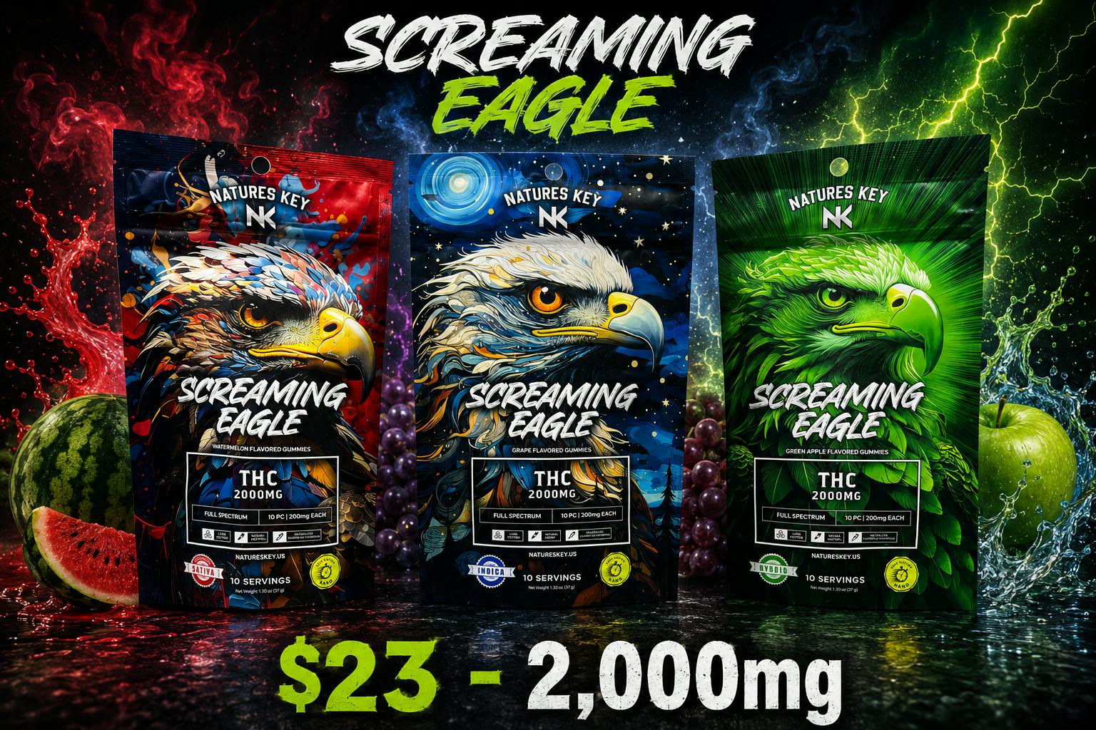 2,000MG - FULL SPECTRUM SCREAMING EAGLE NANO GUMMIES (INDICA/SATIVA/HYBRID AVAIL)