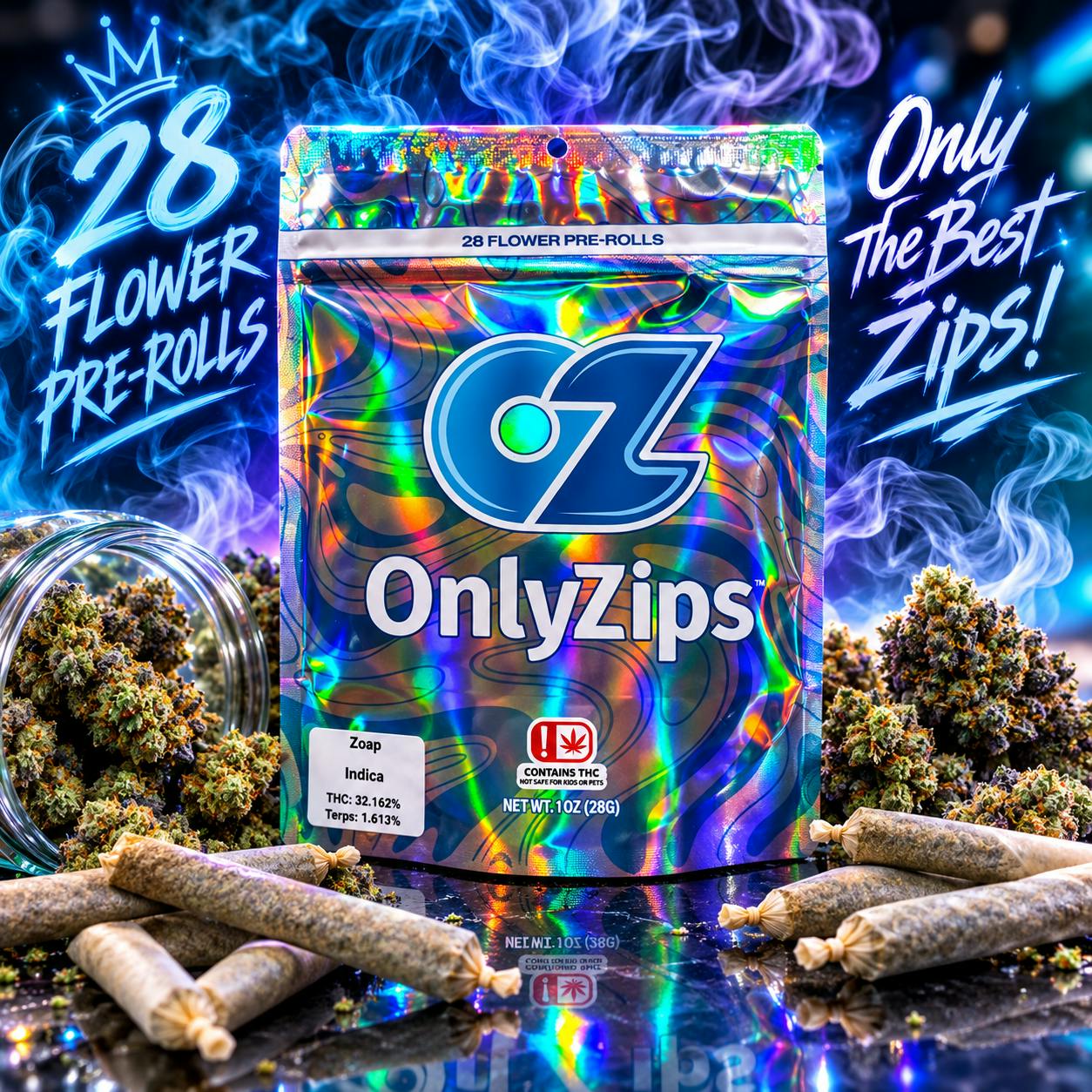 ONLYZIPS - OUNCE OF PRE ROLLS PACK (31% & 32% thc)