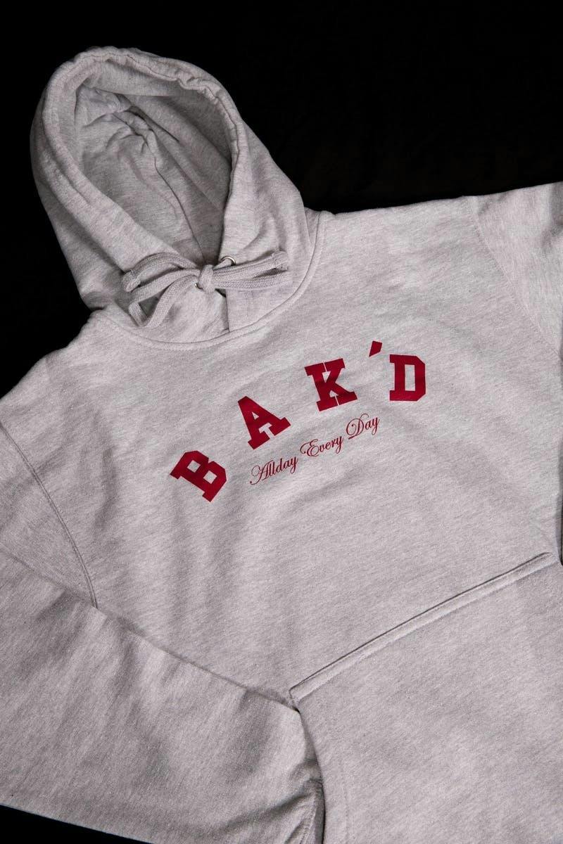Bak'd Classic Pull Over Hoodie w/ Pocket (Gray/Crimson)