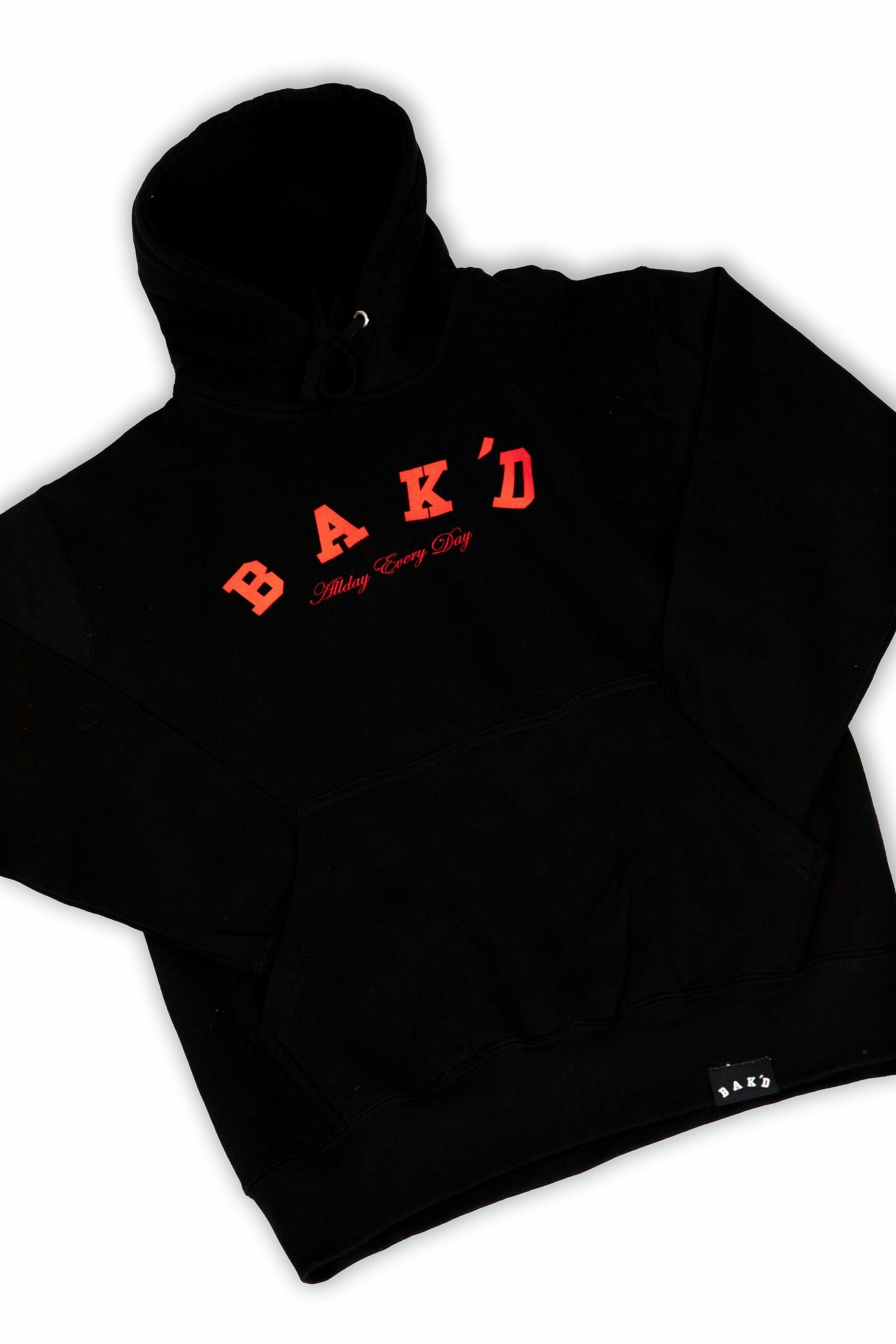 Bak'd Classic Pull Over Hoodie w/ Pocket (Black/Orange)