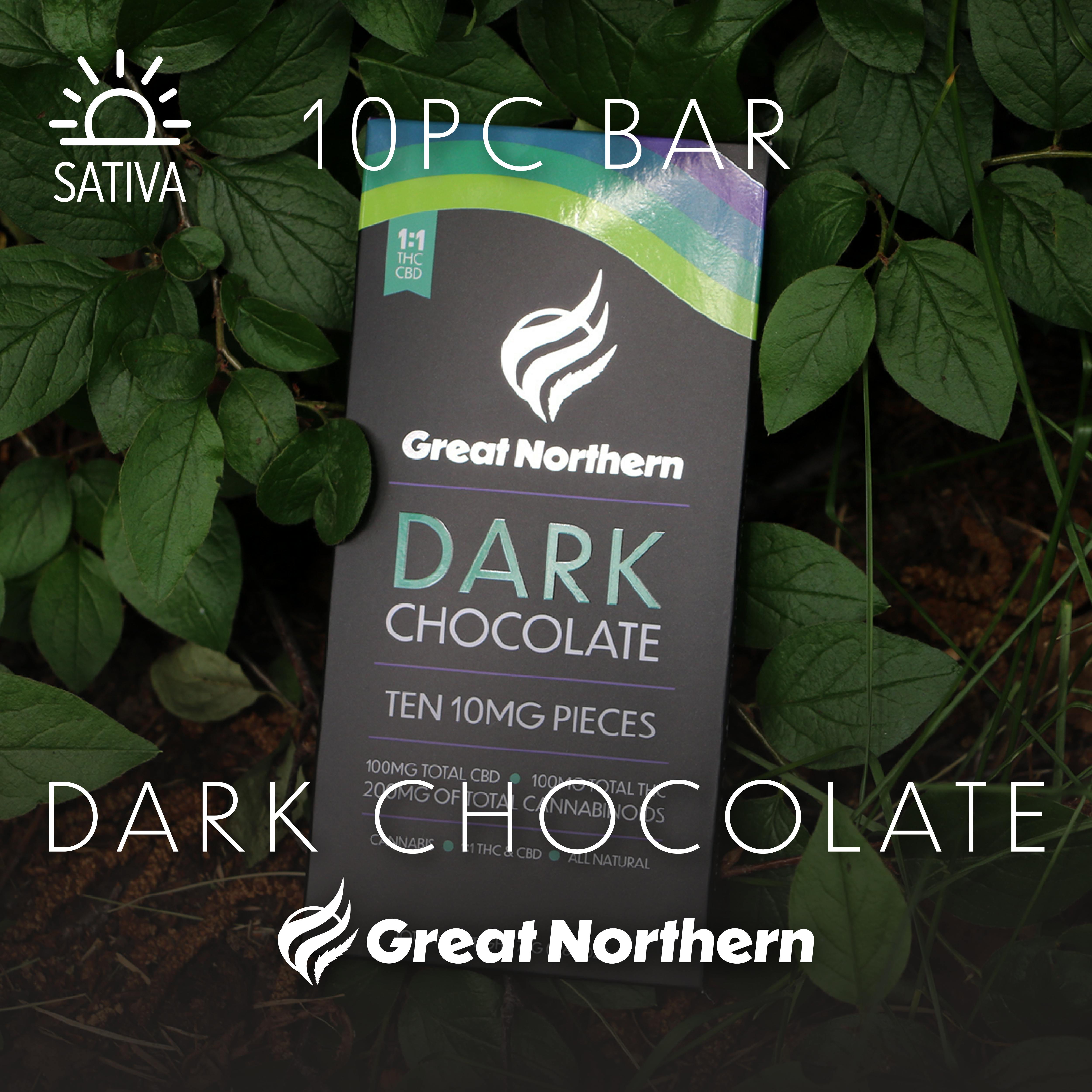 Great Northern Cannabis 100mg Dark Chocolate Bar (Sativa) 1:1 THC:CBD by Great Northern Cannabis