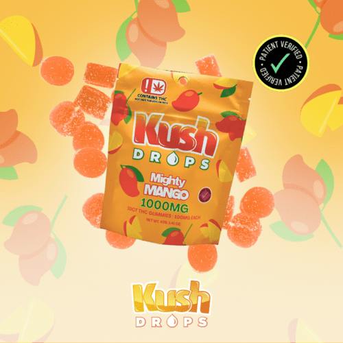 Kush Drops Mighty Mango gummies. 1000mg THC per pack!