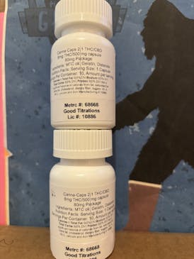 Canna Caps 8mg THC, 500mg CBD each capsule