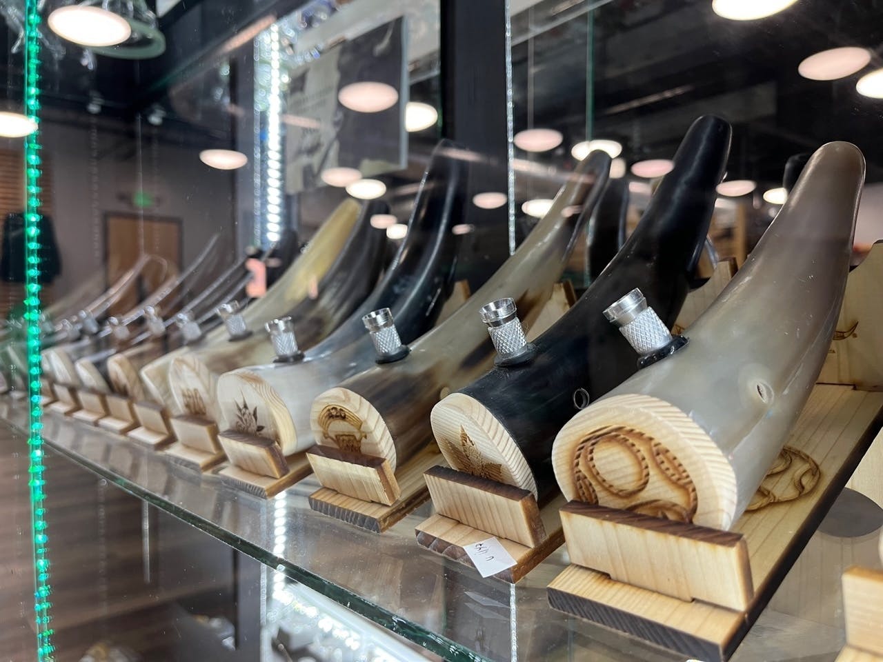 Bison Horn Pipe with Custom Wooden Stand