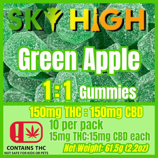 Sky High - "Green Apple" Hybrid CBD 1:1 Gummies 300mg (10pk)