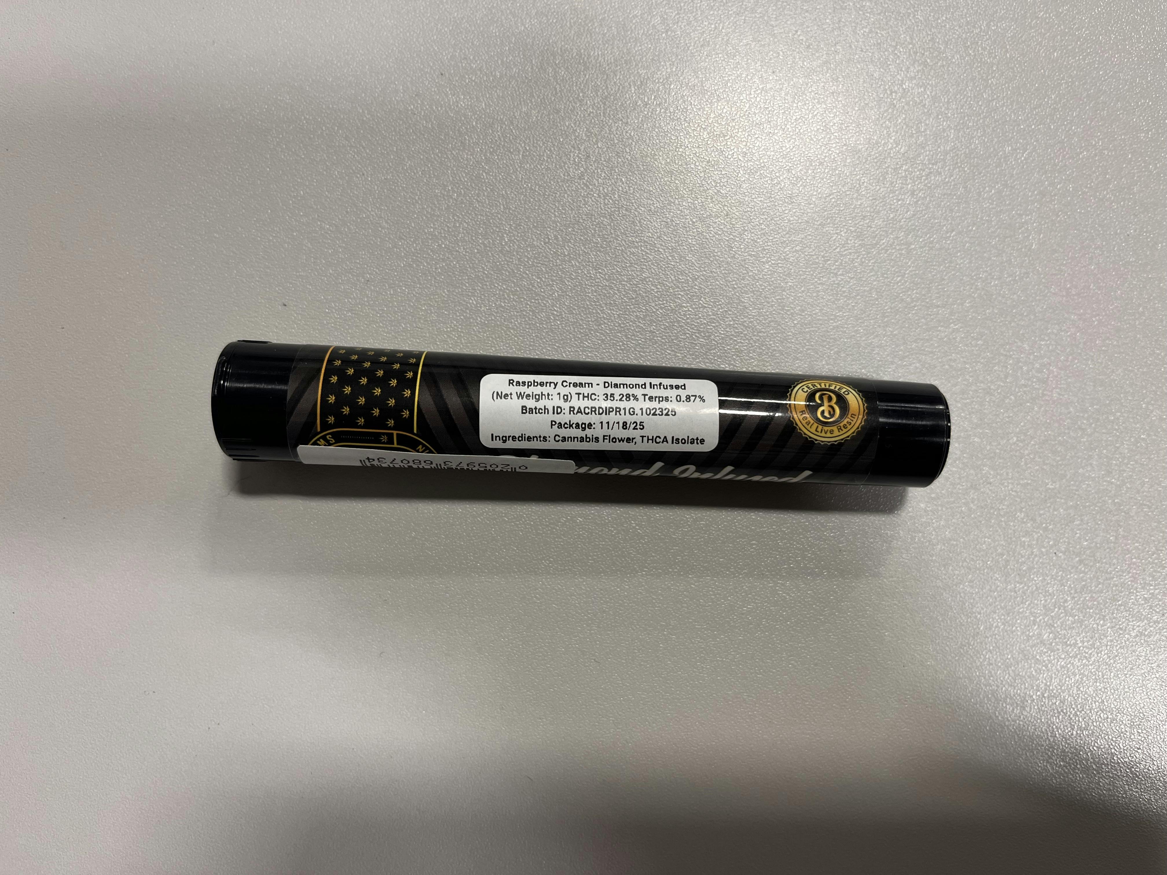 Raspberry Cream 1g Diamond Infused Pre-Roll - Boro Farms