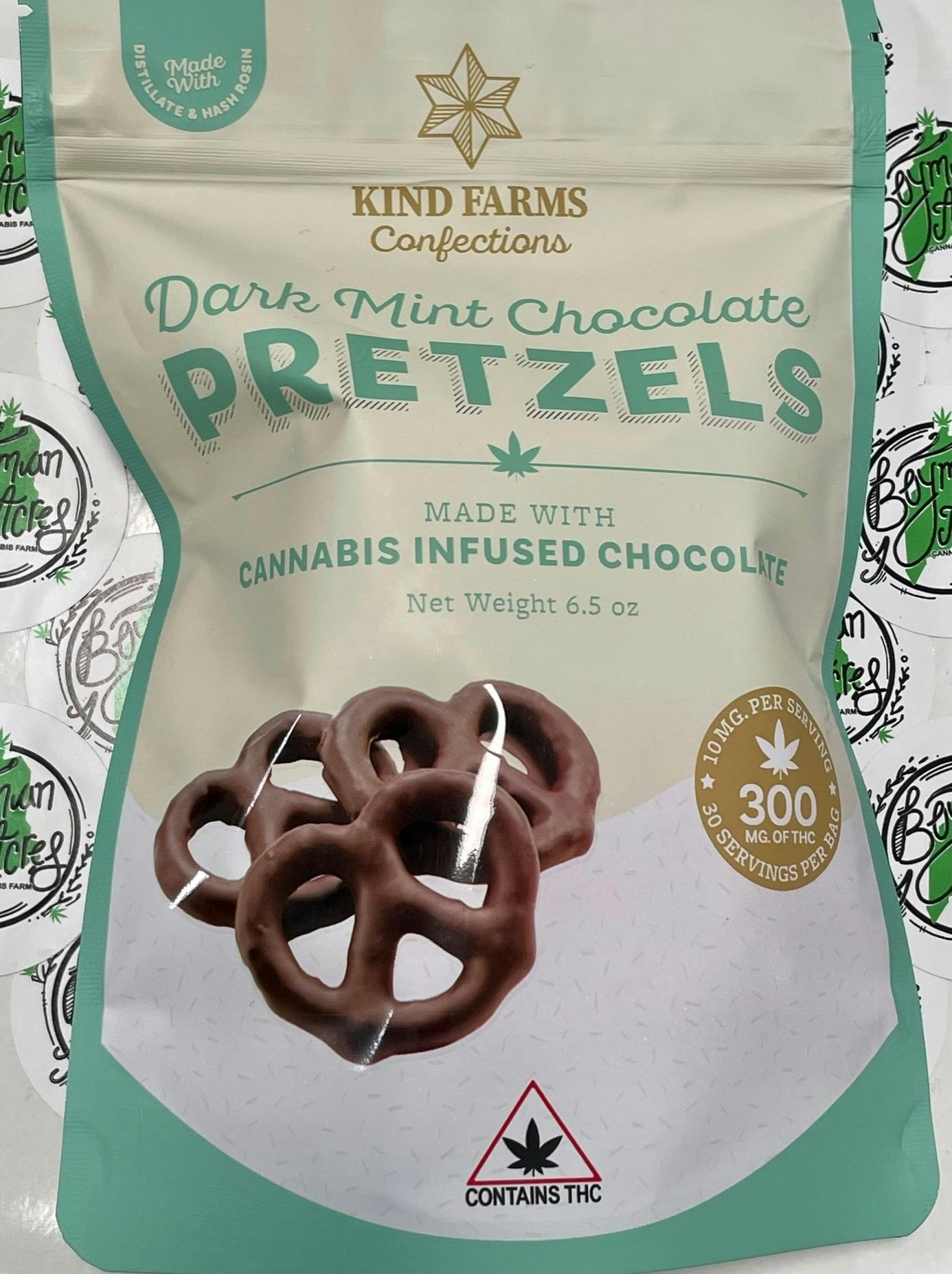 Dark Mint Chocolate Covered Pretzels 300mg THC - Kind Farms Confections by Kind Farms Reserve