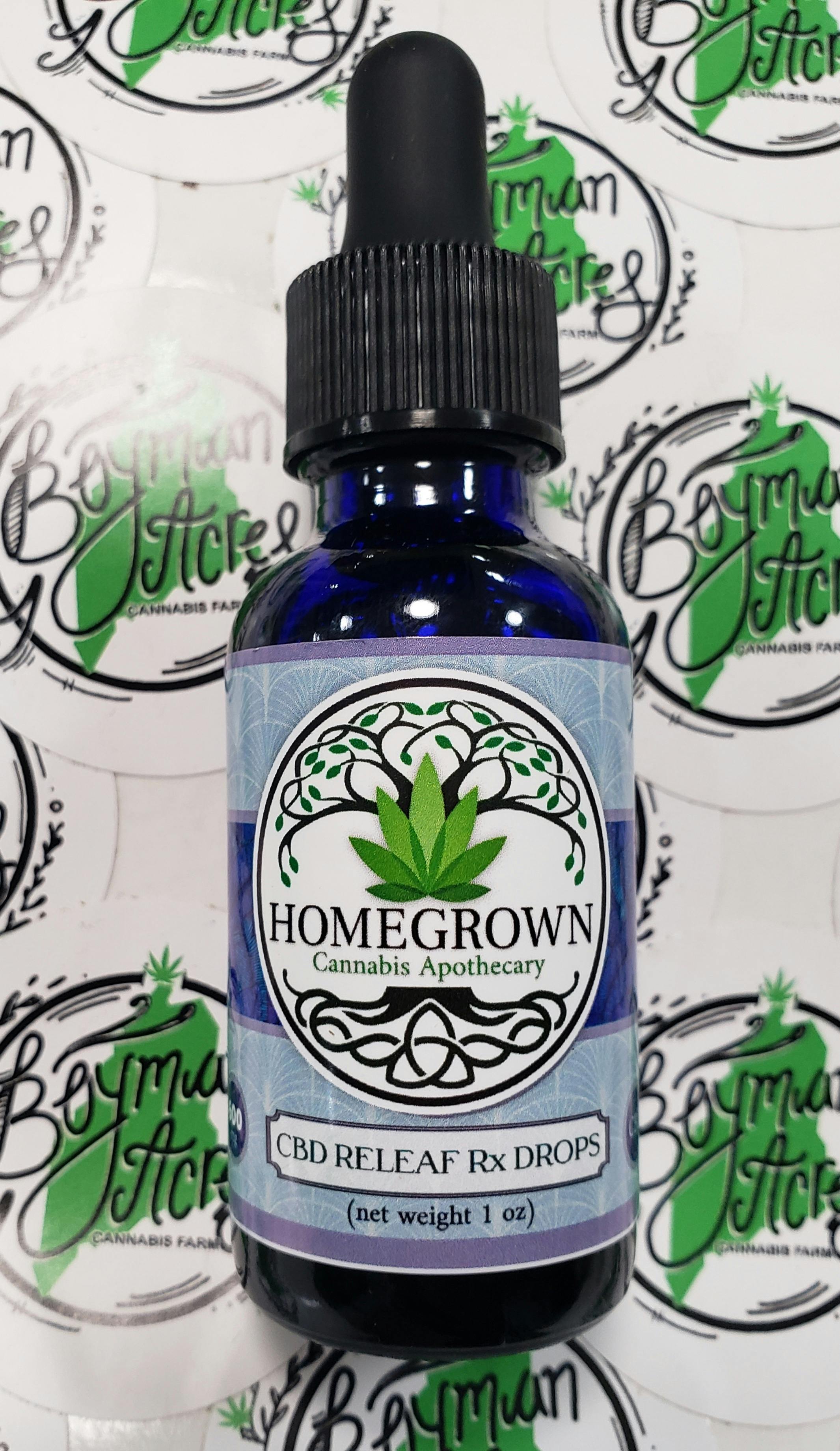 CBD Releaf Rx Drops 1oz 600MG at Boyman Acres Cannabis Farm and Medical Marijuana