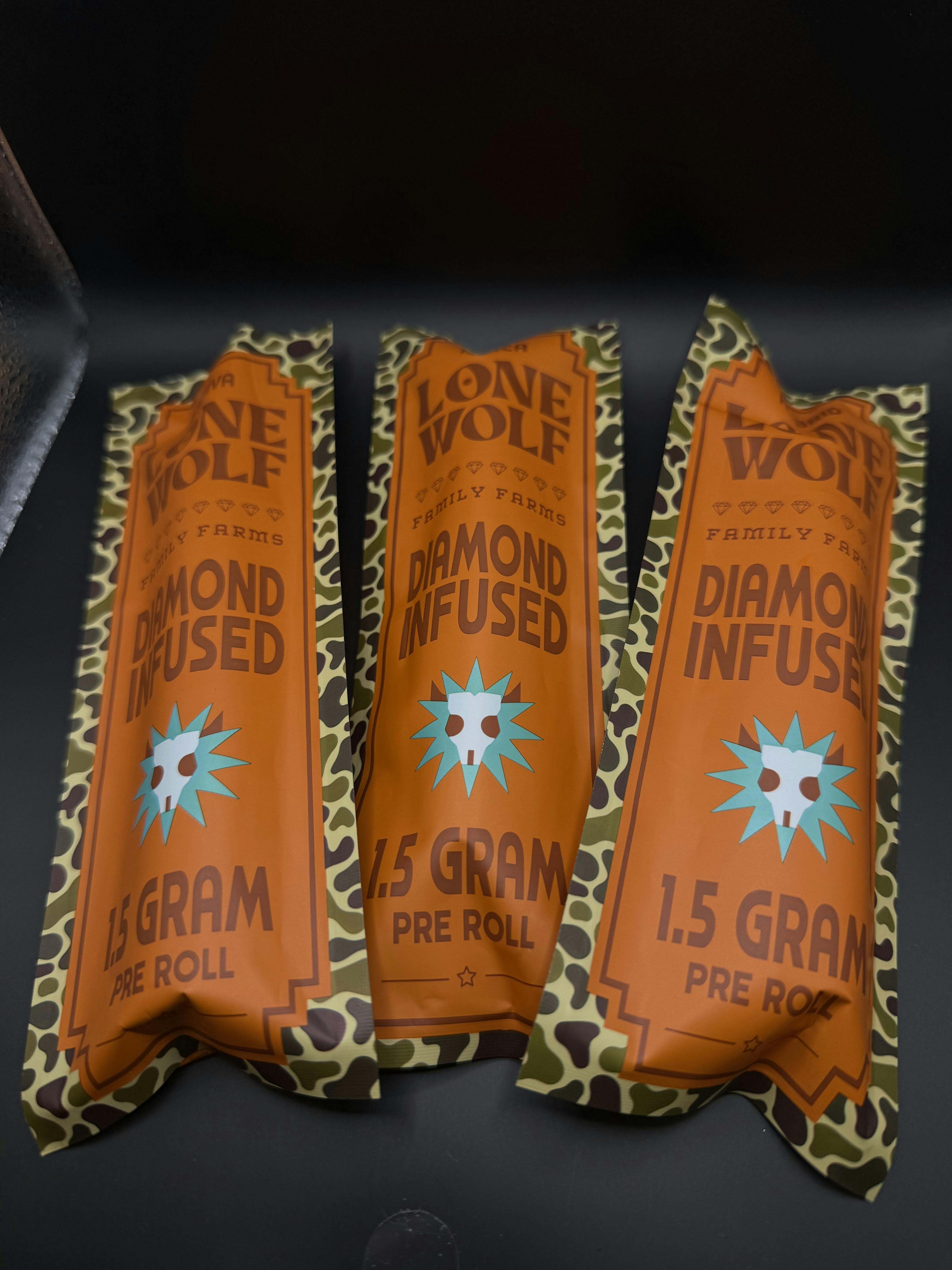 Lone Wolf | Hippie Gold | THC: 51.15% TERPS: 1.79% | 1.5G Diamond Inf. Pre-roll (Tax Included)