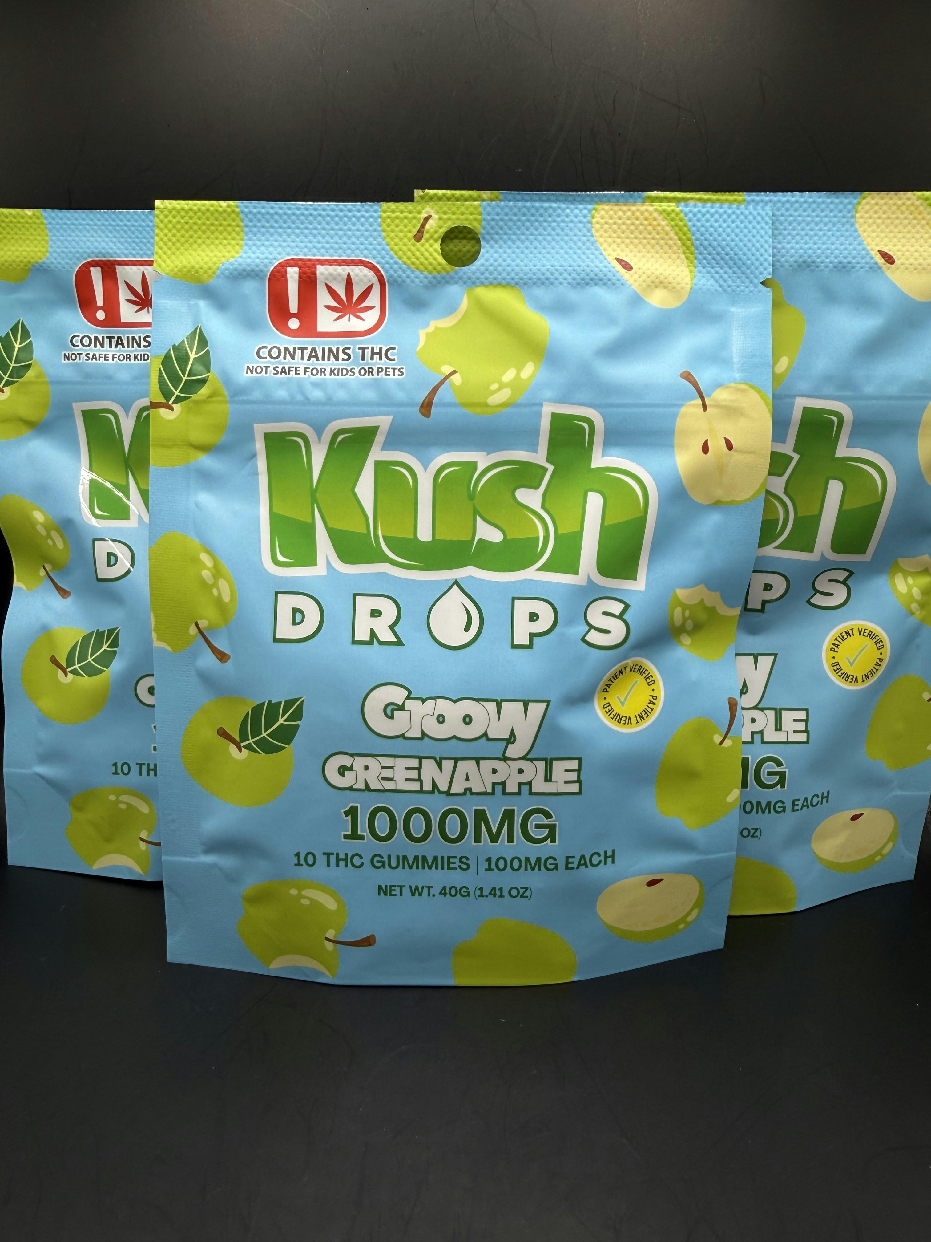 Kush Drops | Groovy Green Apple Gummies | 1000mg THC