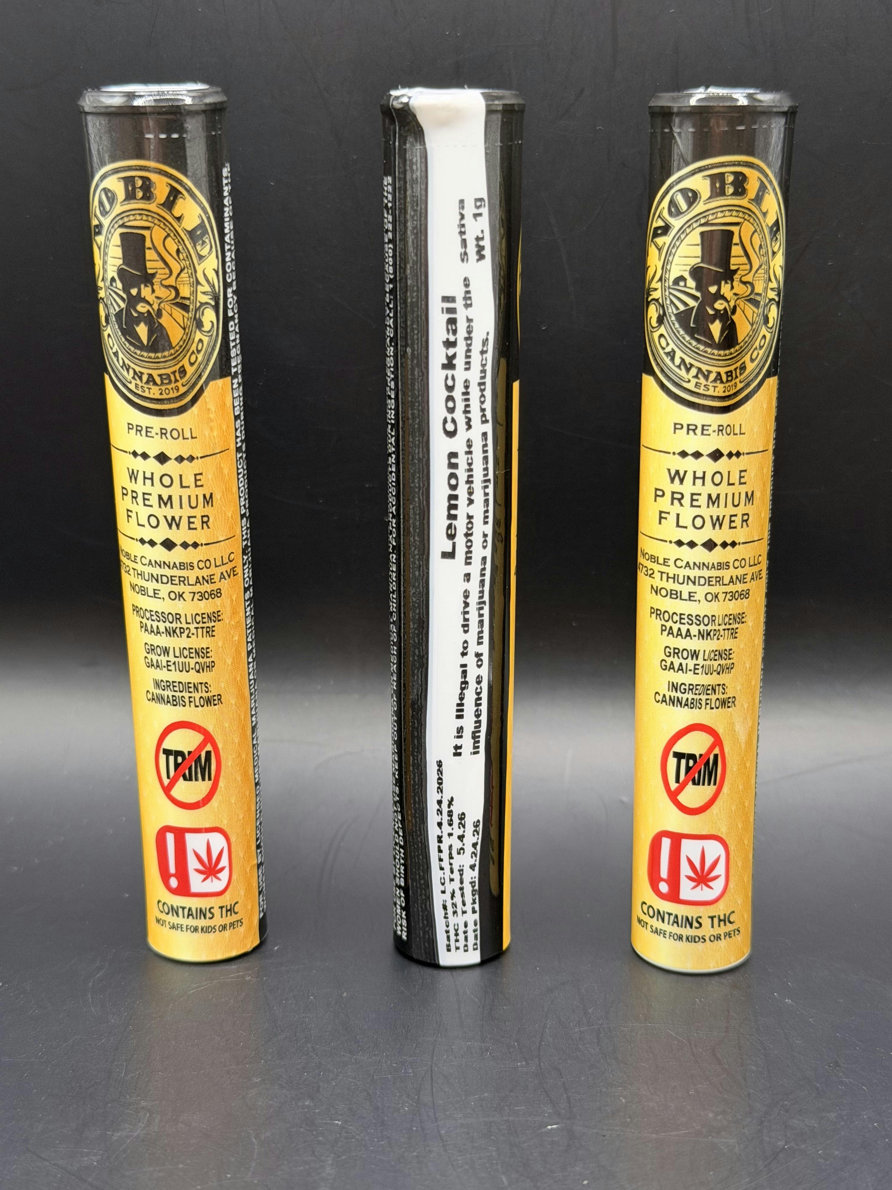 Noble | Lemon Cocktail | THC: 32% TERPS: 1.68% | 1g Flower Pre-roll | 5 For $20 (Tax Included)