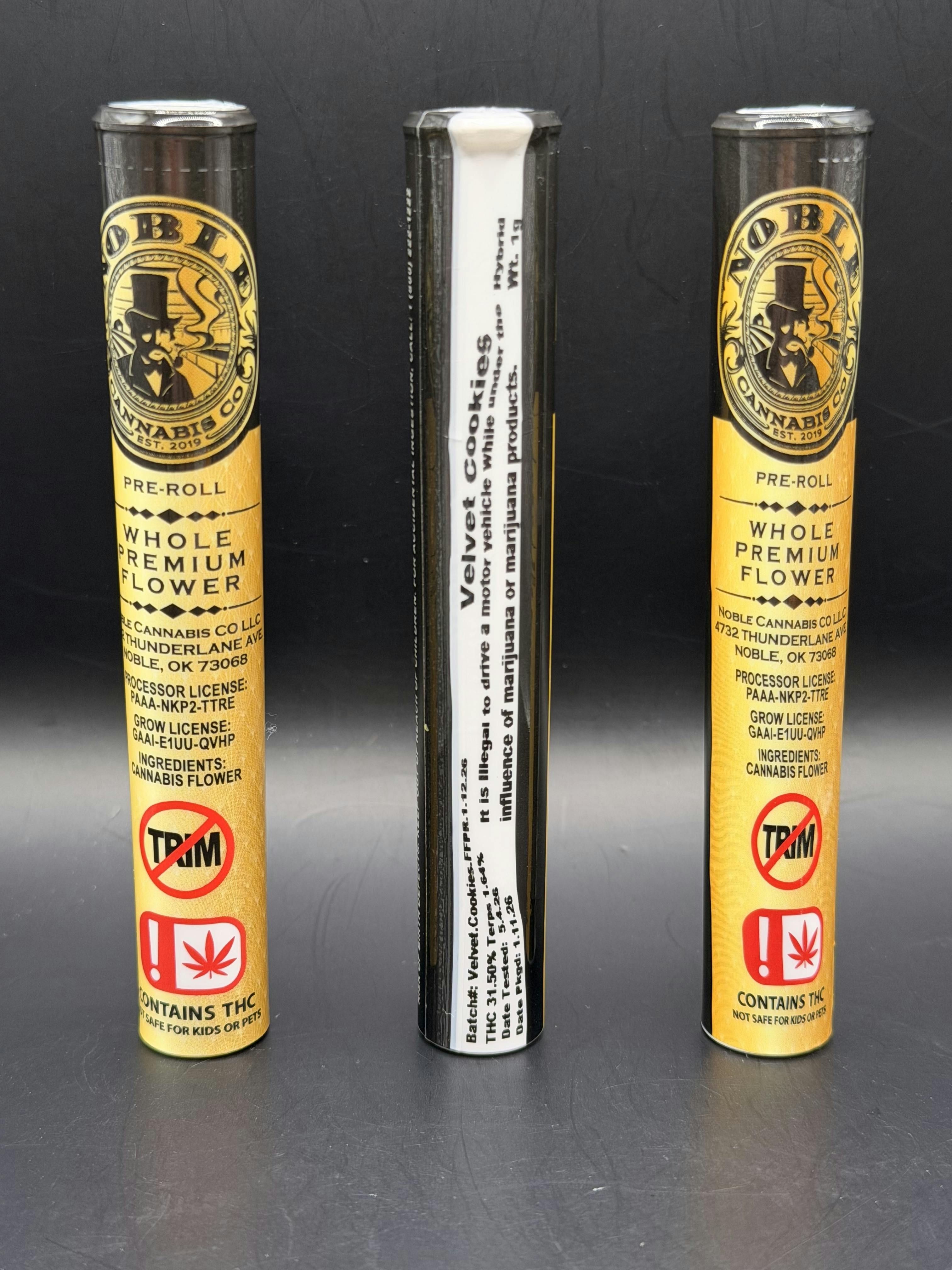 Noble | Velvet Cookies | THC: 31.5% TERPS: 1.64% | 1g Flower Pre-roll | 5 For $20 (Tax Included)
