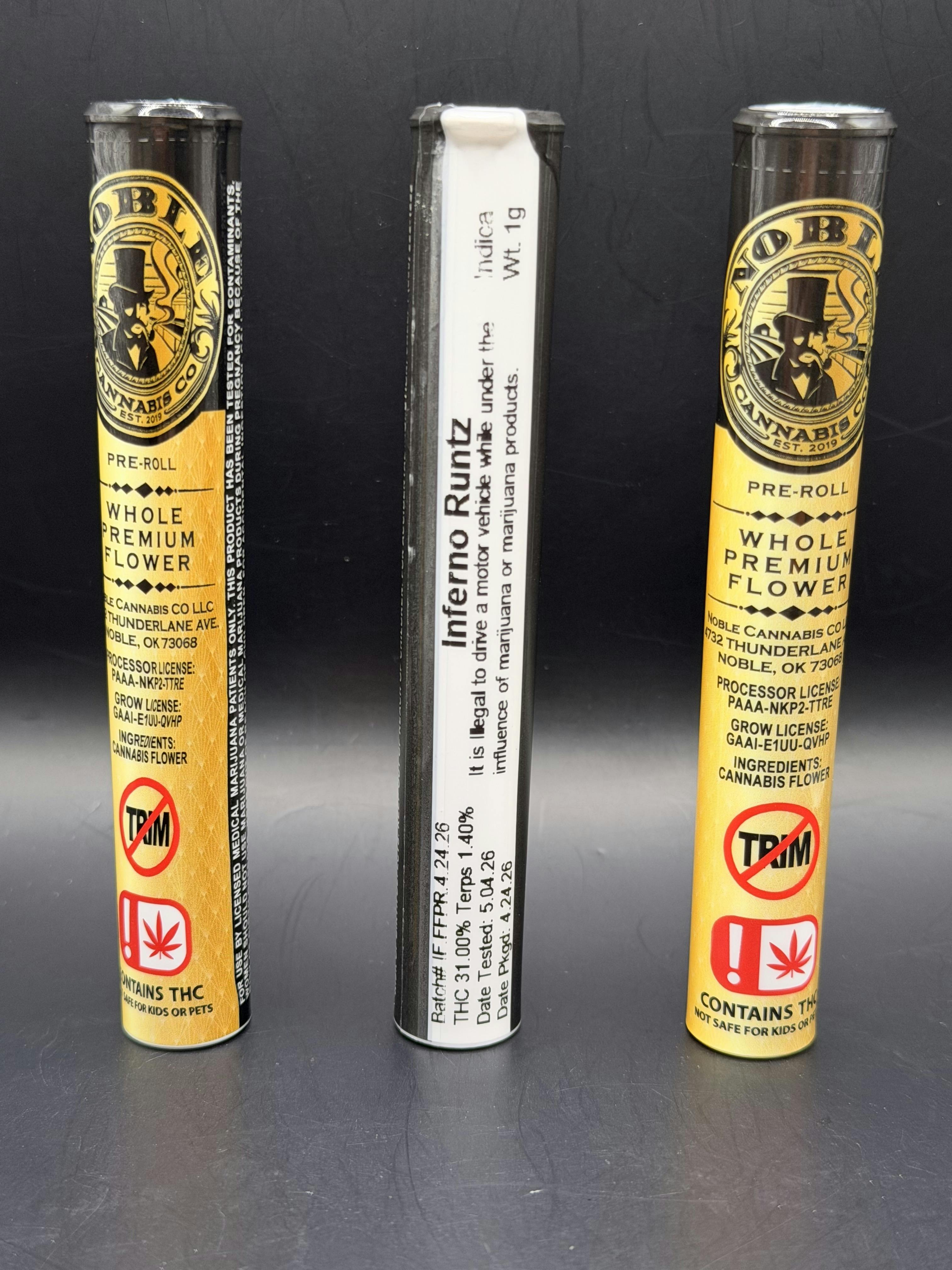 Noble | Inferno Runtz | THC: 31% TERPS: 1.4% | 1g Flower Pre-roll | 5 For $20 (Tax Included)