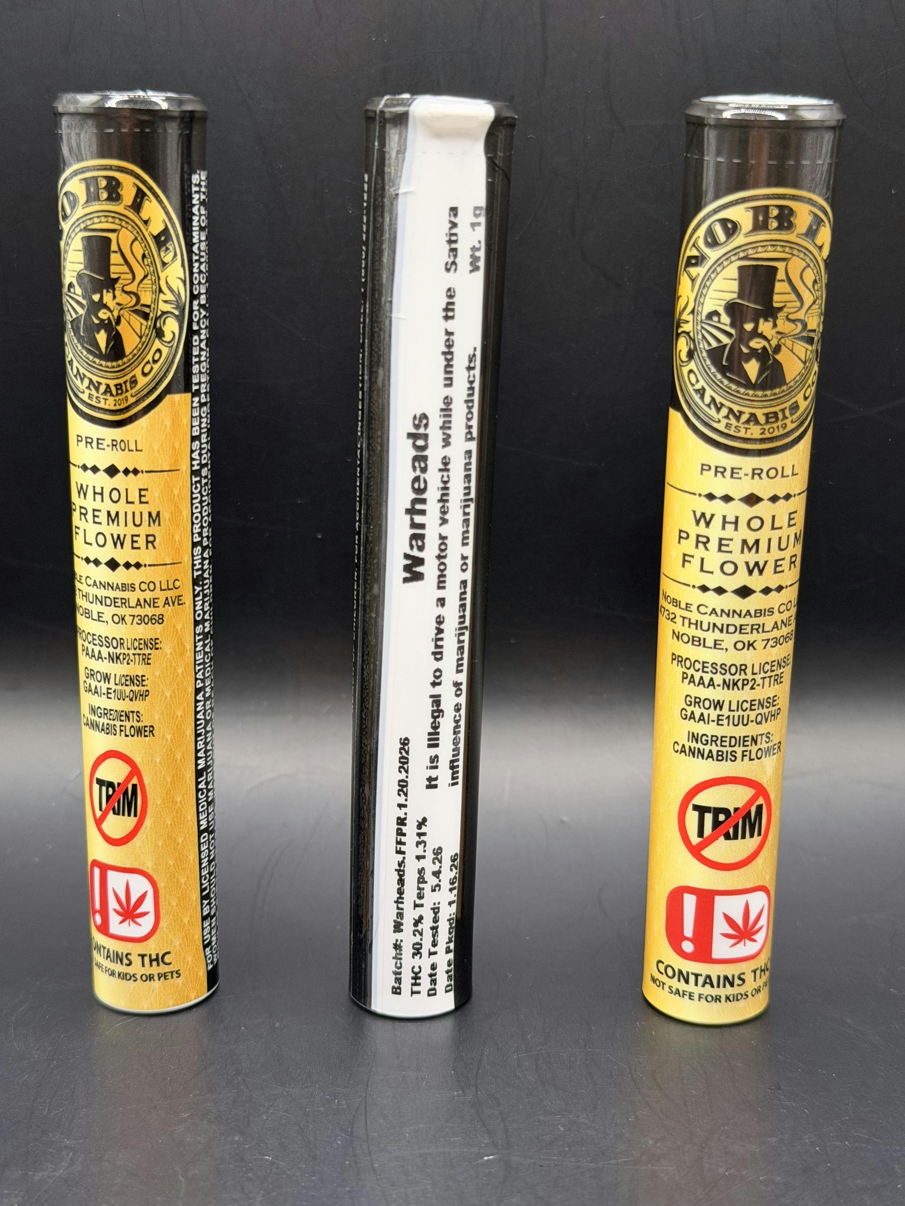 Noble | Warheadz | THC: 30.2% TERPS: 1.31% | 1g Flower Pre-roll | 5 For $20 (Tax Included)