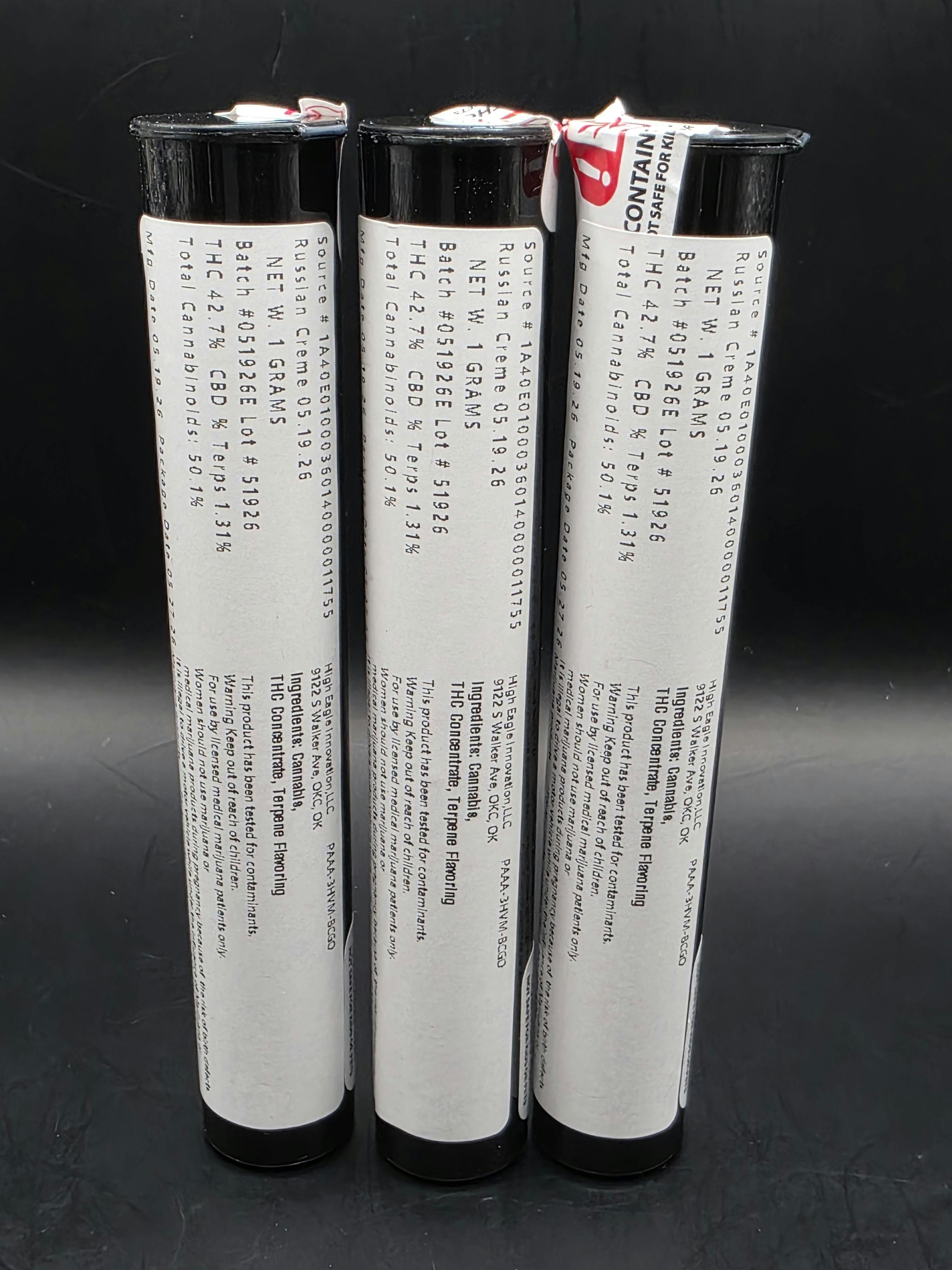 Stingers | Russian Cream | THC: 44.8% TERPS: 1.97% | 1G Infused Preroll | $3 (Tax Included)
