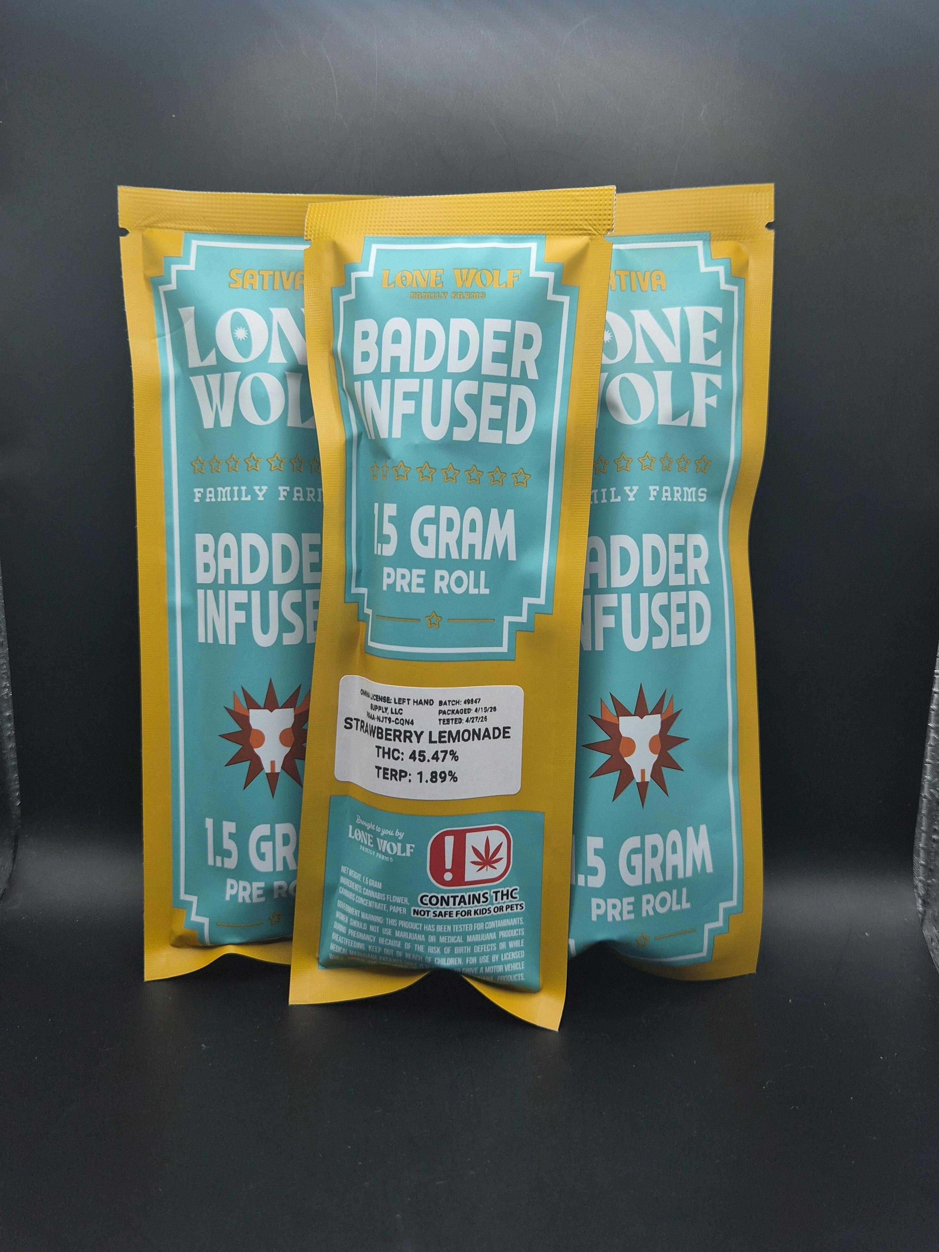 Lone Wolf | Straw. Lemonade | THC: 45.47% TERPS: 1.89% | 1.5G Badder Inf. Pre-roll (Tax Included)
