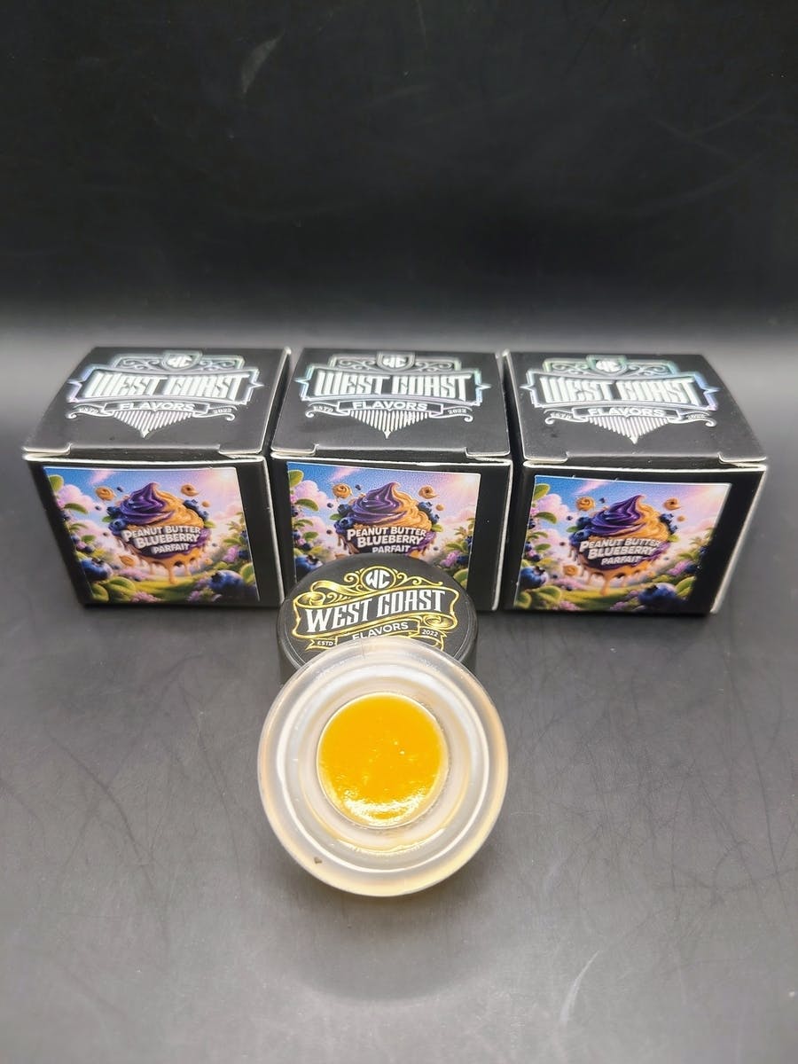 West Coast Flavors | P.B. Blueberry Parfait | THC: 66.67% TERPS: 11.71% 1G Live Resin Badder