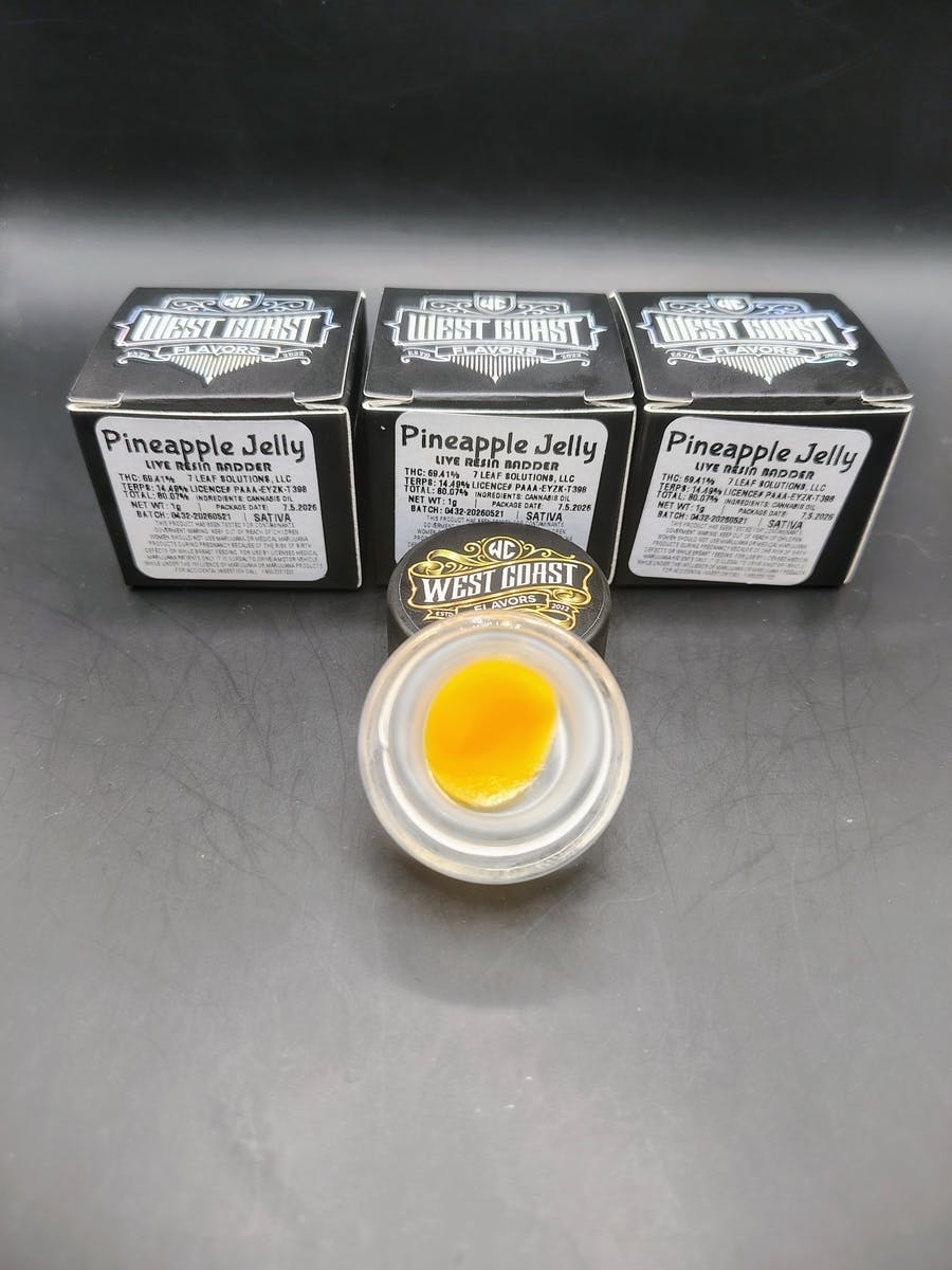 West Coast Flavors | Pineapple Jelly | THC: 69.41% TERPS: 14.49% 1G Live Resin Bladder
