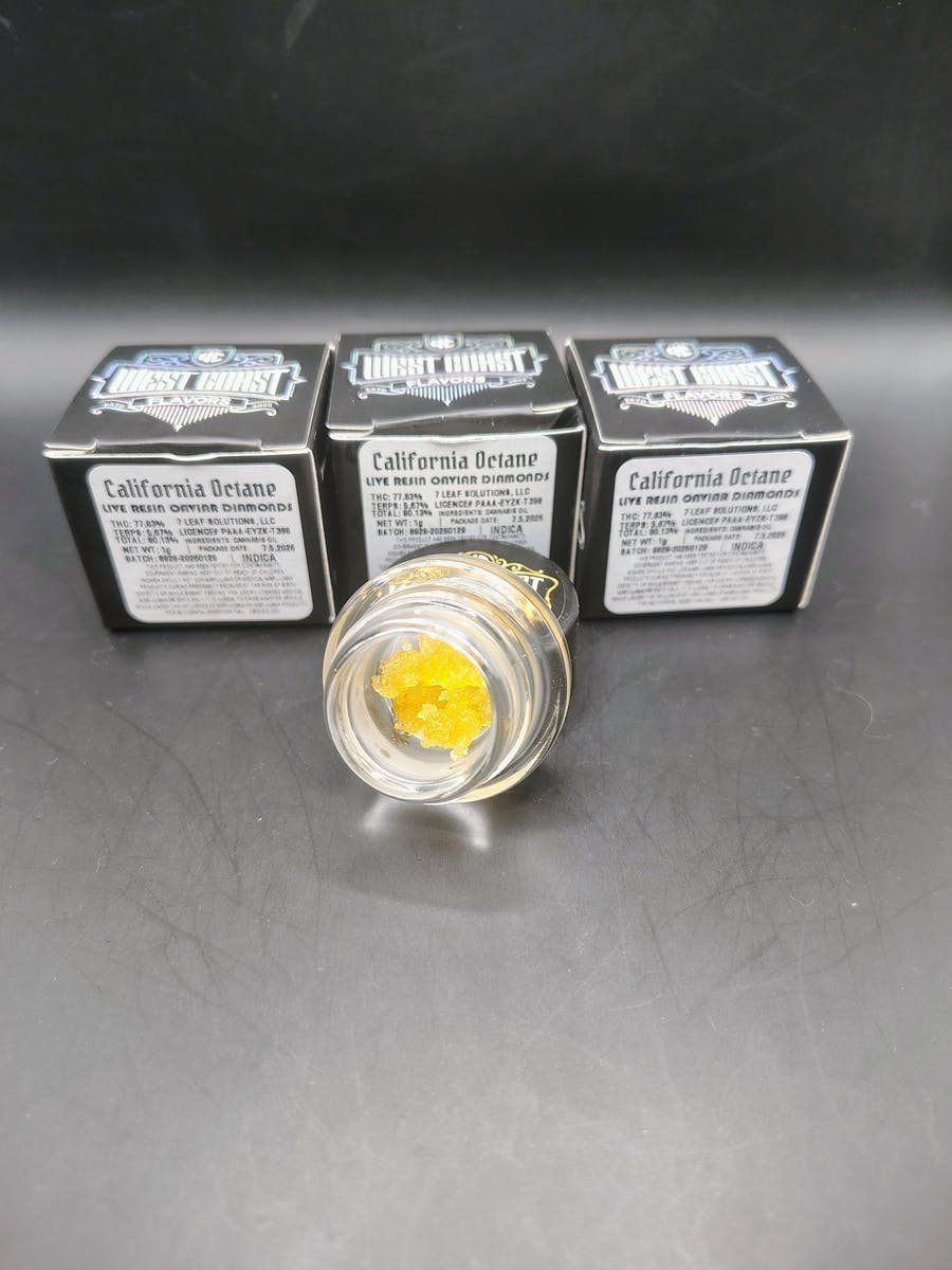 West Coast Flavors | California Octane | THC: 77.83% TERPS: 5.67% 1G Live Resin Caviar Diamonds