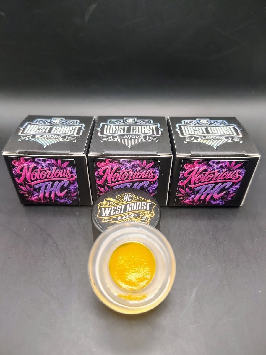 West Coast Flavors | Notorious THC | THC: 69.61% TERPS: 6.72% 1G Live Resin Badder