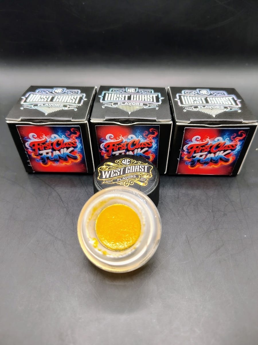 West Coast Flavors | First Class Funk | THC: 67.68% TERPS: 8.55% 1G Live Resin Badder