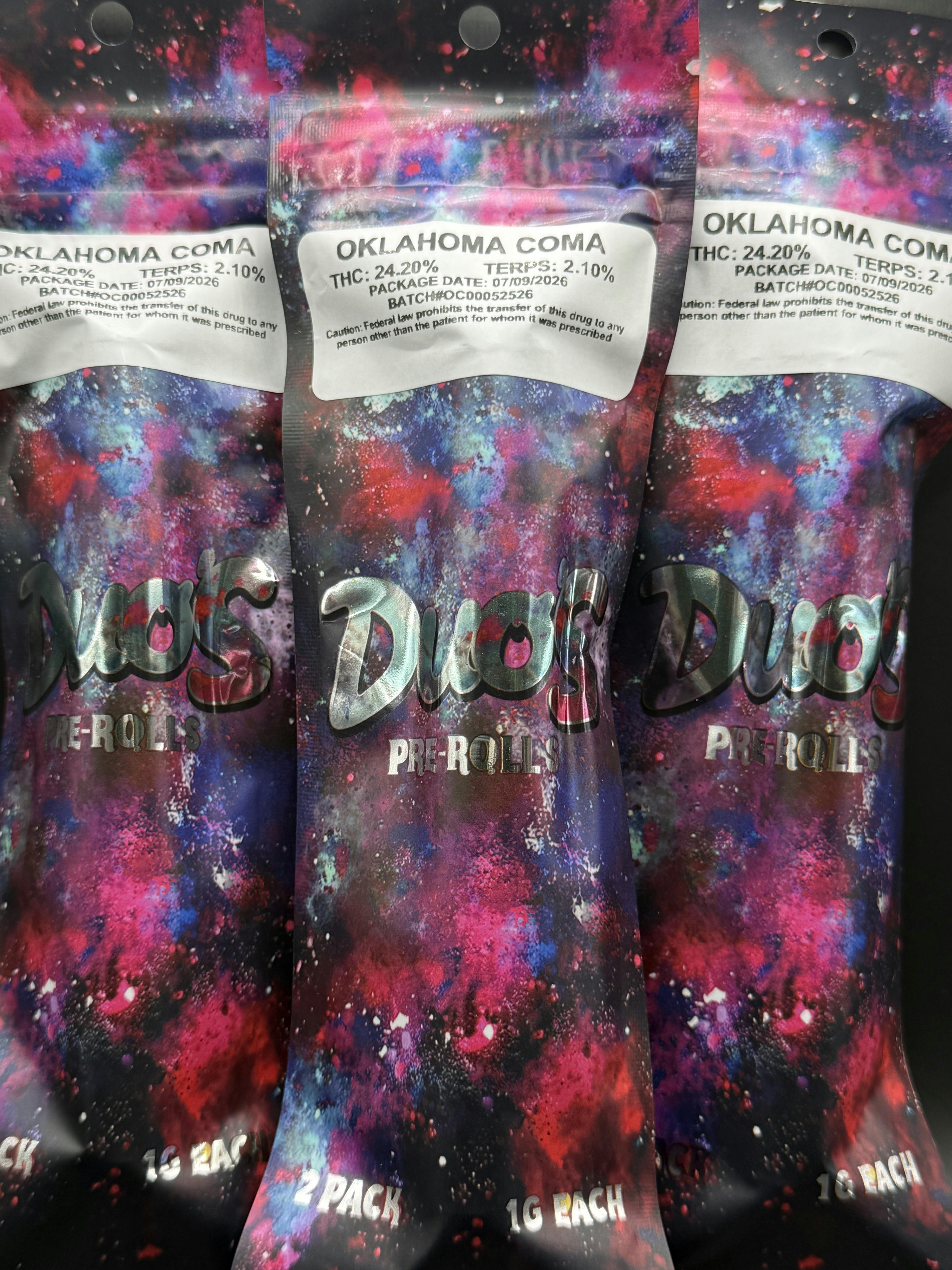 Duo's | Oklahoma Coma | THC: 24.2% TERPS: 2.1% | 2PK 1G Pre-roll (Tax Included)