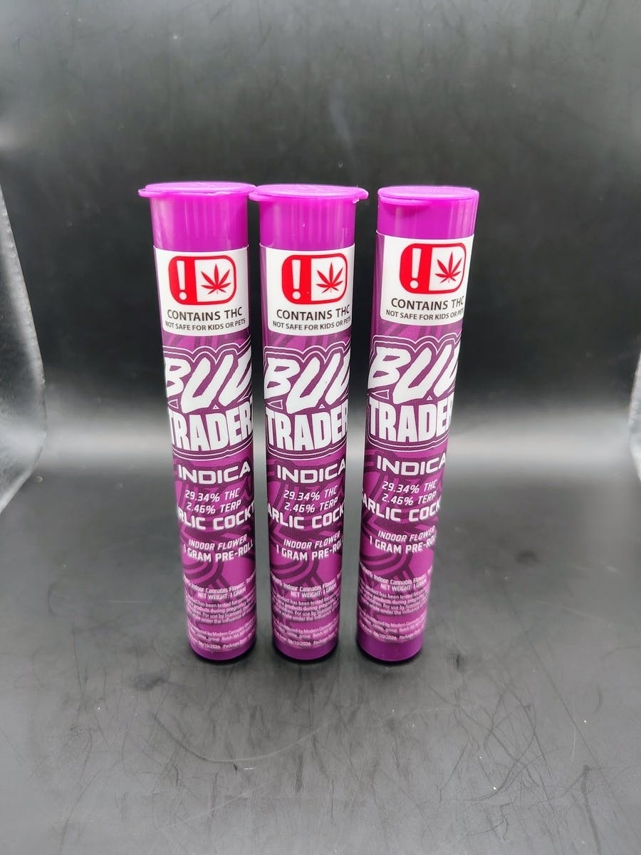 Bud Traderz | Garlic Cocktail | THC: 29.34% TERPS: 2.46% | 1g Flower Pre-roll | $3 (Tax Included)