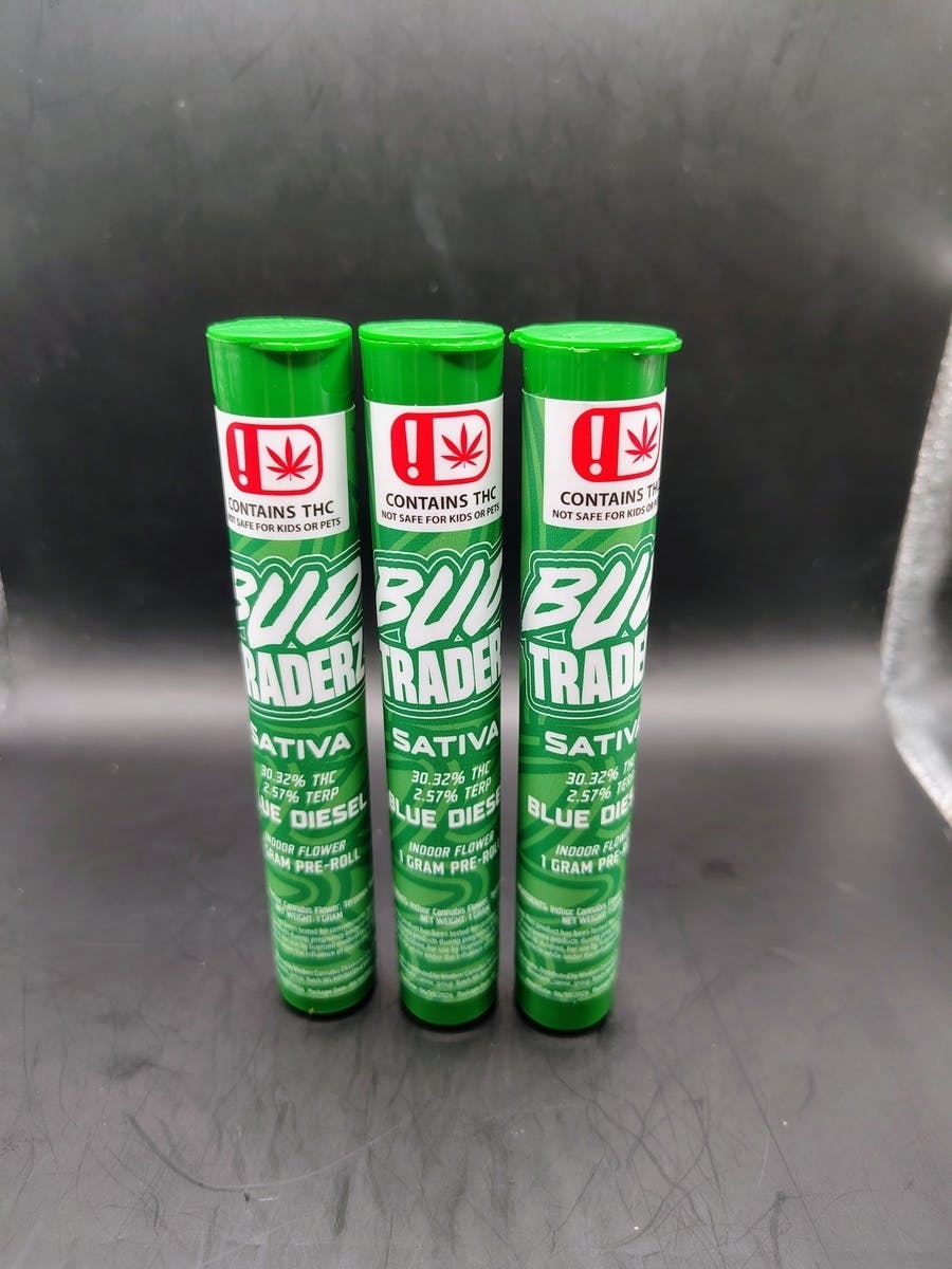 Bud Traderz | Blue Diesel | THC: 30.32% TERPS: 2.57% | 1g Flower Pre-roll | $3 (Tax Included)