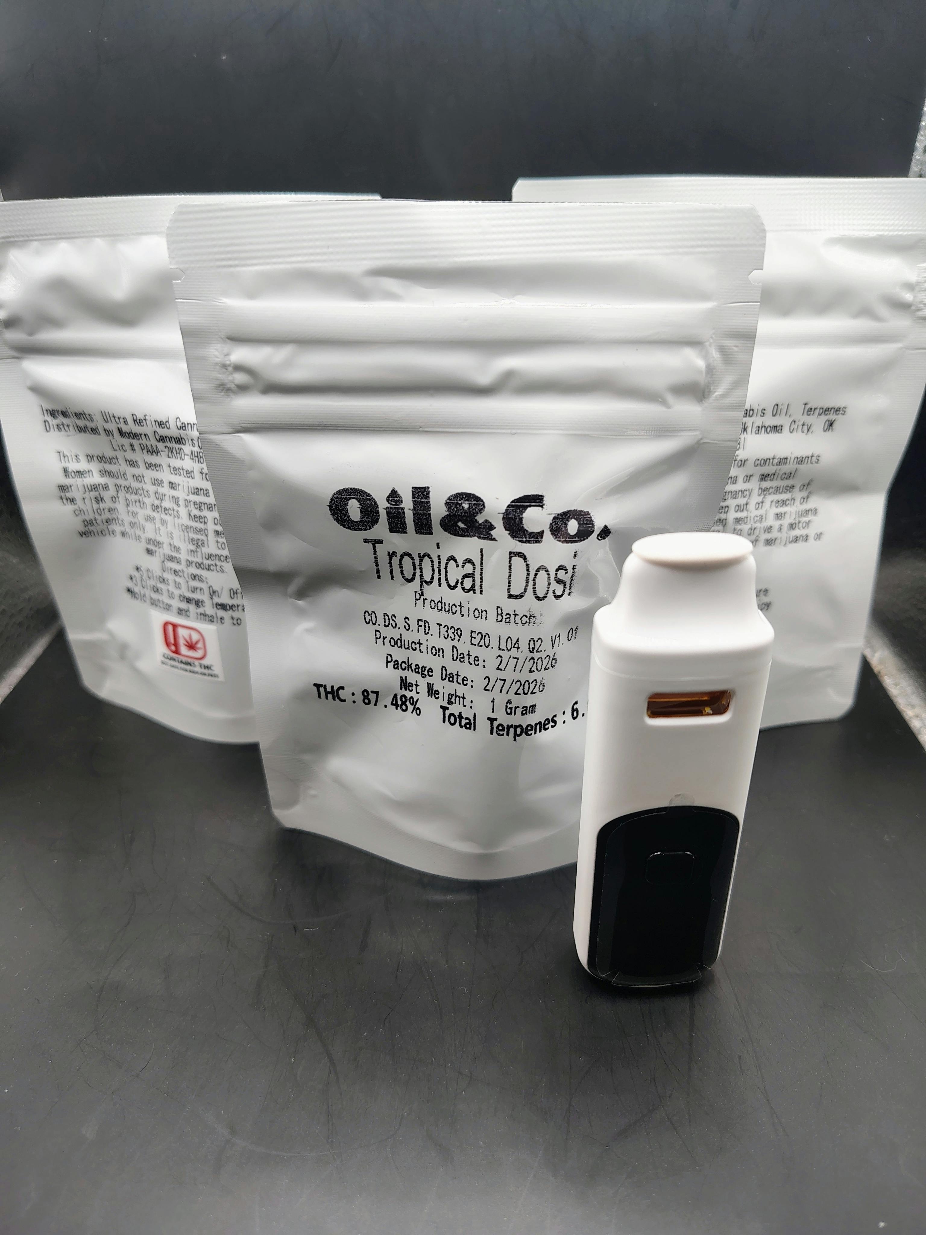 Oil and Co | Tropical Dosi | THC: 87.06% TERPS: 5.11% | 1G Disposable Vape (Tax Included)