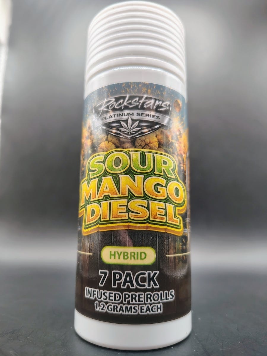 Rockstars | SOUR MANGO DIESEL | THC: 39.55% TERPS: 4.54% | 7pk, 1.2G Infused Pre-roll (Tax Included)