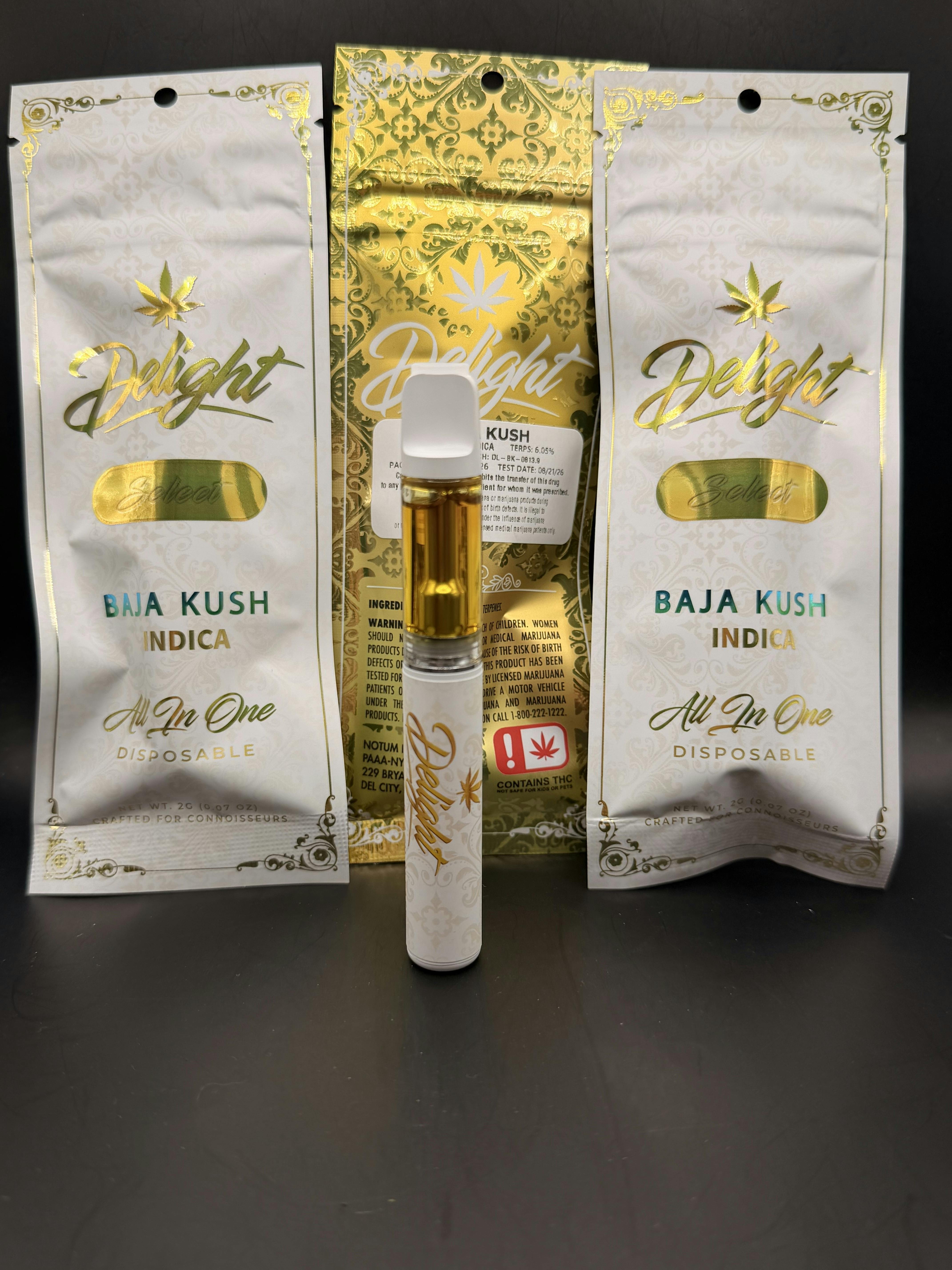 Delight | Baja Kush | THC: 80.4% TERPS: 6.05% | 2g Dist. Dispo. (Tax Included)
