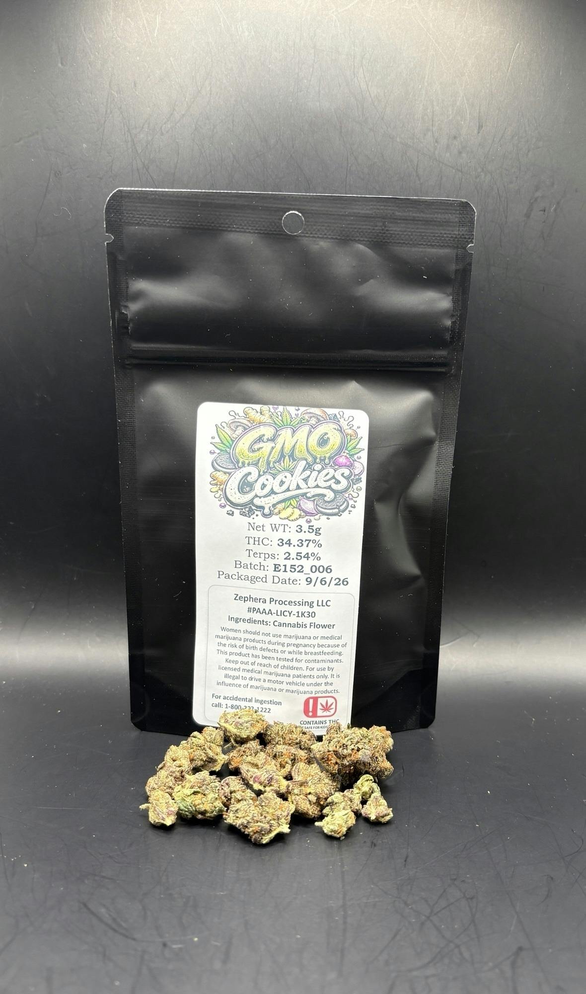 Zephera | GMO Cookies (PRE-PK 3.5g) | THC: 34.37% TERPS: 2.54% (Tax Included)