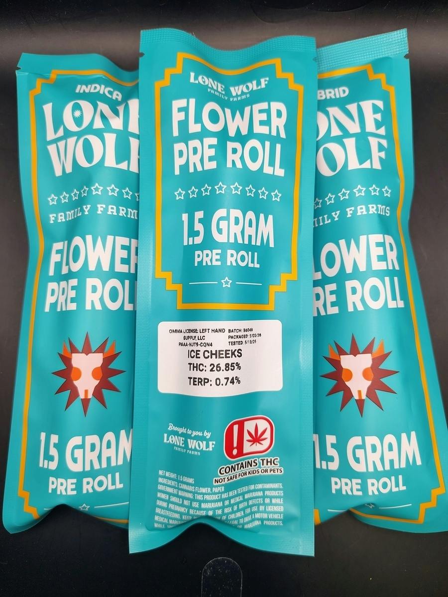 Lone Wolf | Ice Cheeks | THC: 26.85%TERPS: 0.74% | 1.5G Flower PR | 5 FOR $20 (Tax Included)