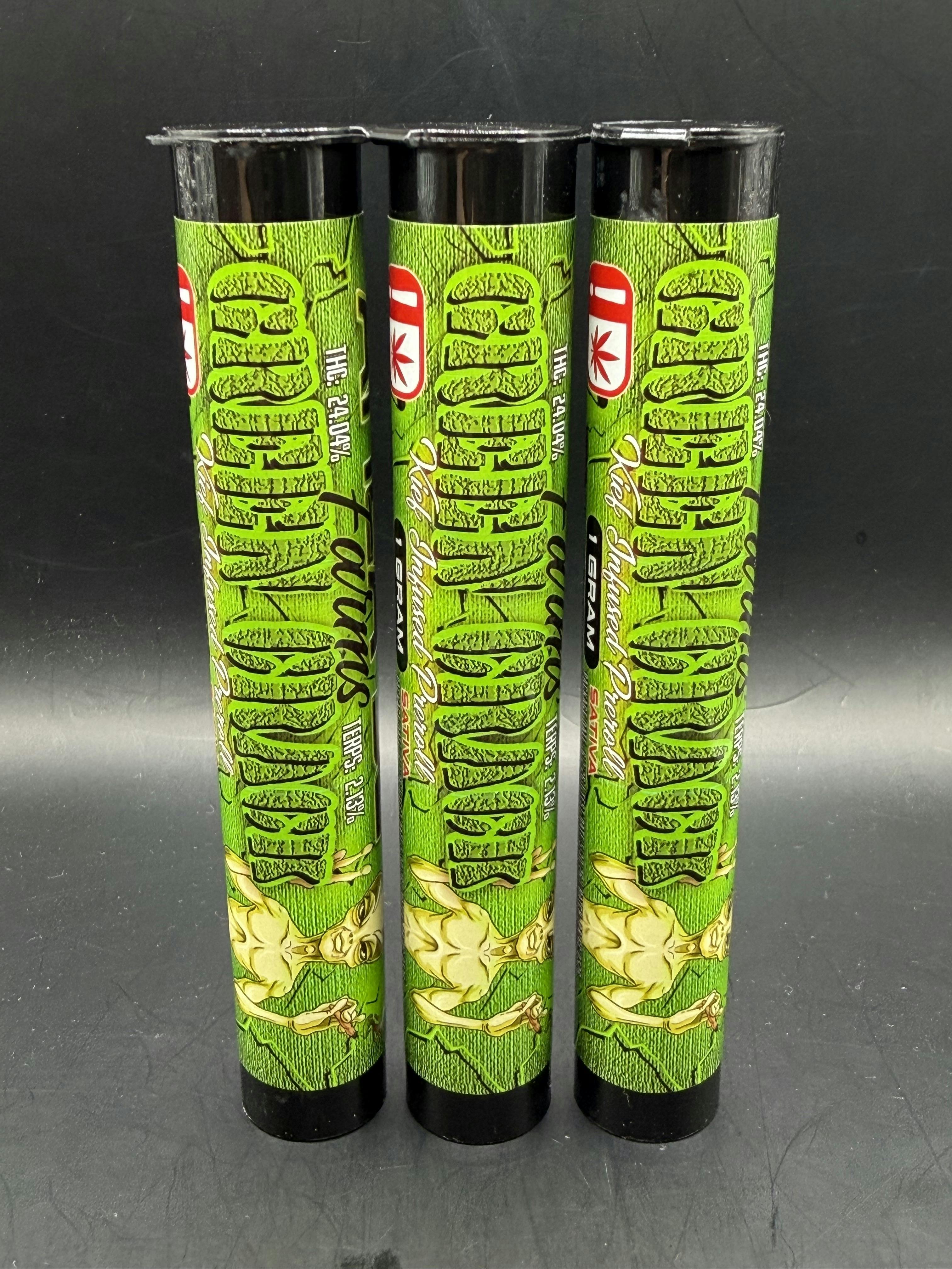 Area 52 | Green Crack | THC: 24.04% TERPS: 2.13% | 1G Keif Inf. Preroll | 2 for $5 (Tax Included)