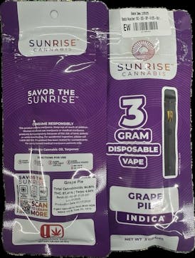 SUNRISE CANNABIS - GRAPE PIE - 3G DISPOSABLE