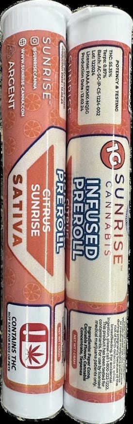 SUNRISE CANNABIS - CITRUS SUNRISE 1G - Infused Preroll