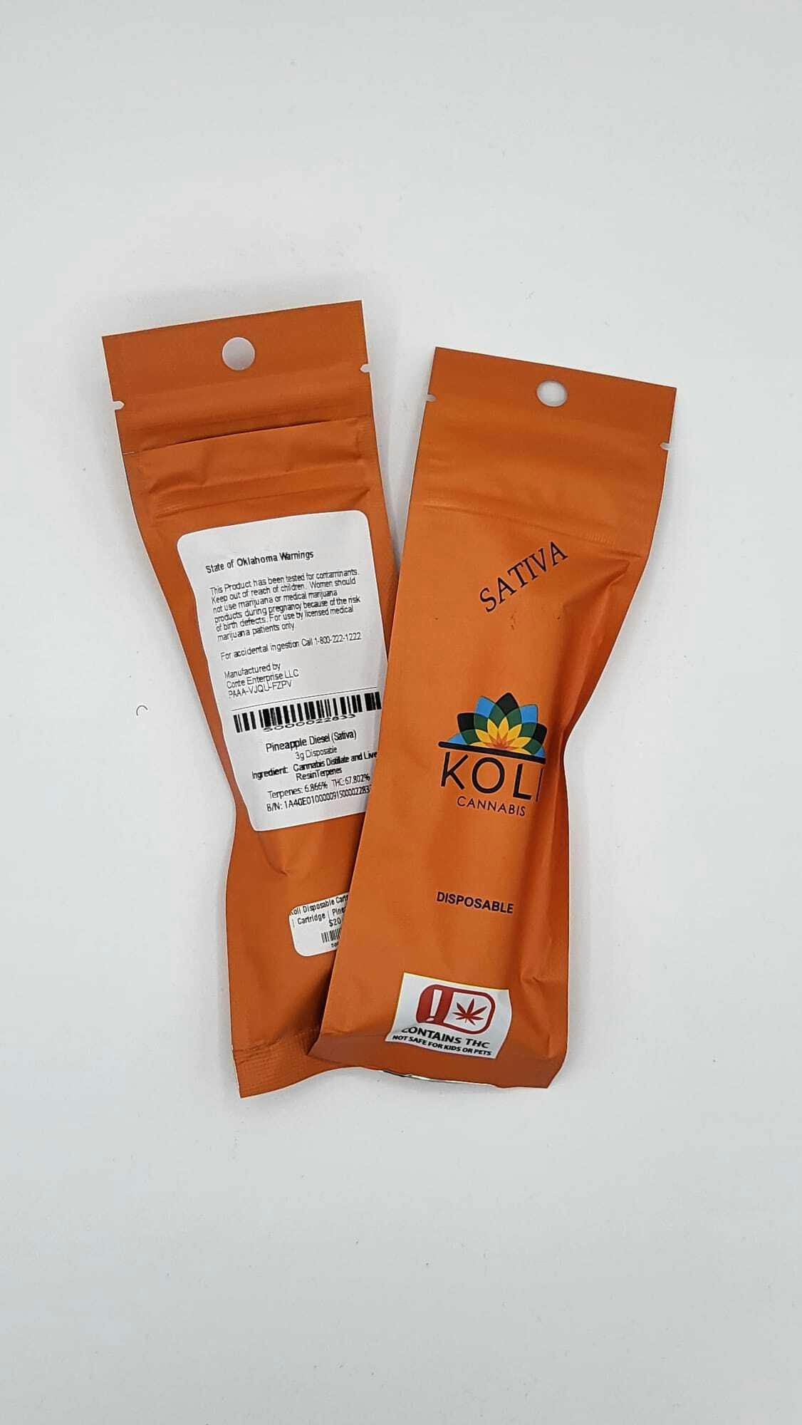 Koli Disposable Carts | 3 gram | Cartridge | Pineapple Diesel