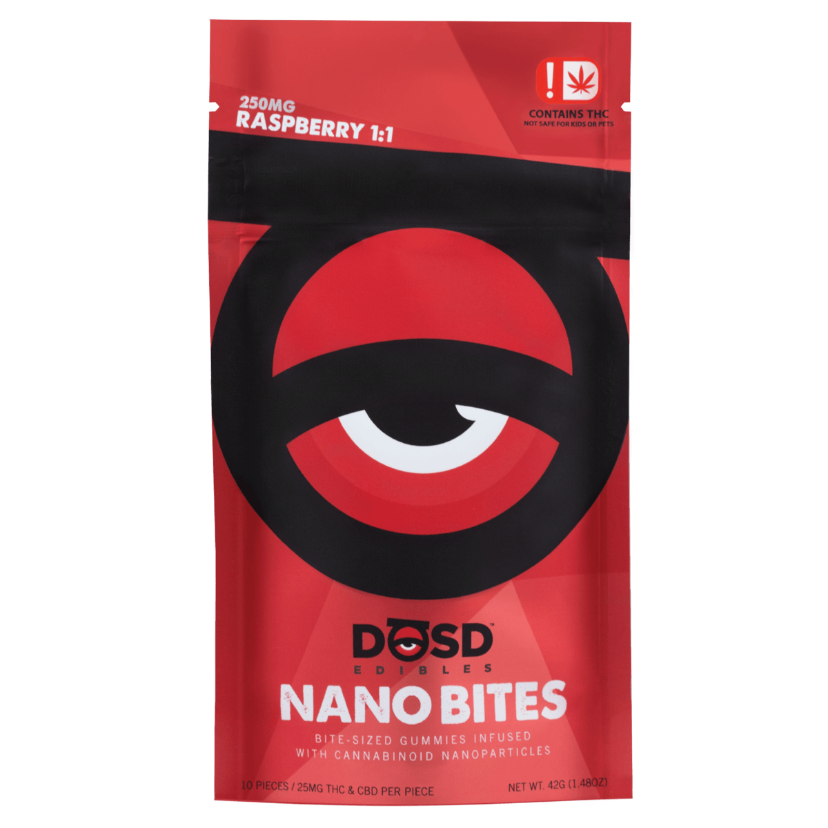 Nano Bites - Raspberry 1:1 CBD 250mg, Indica Enhanced